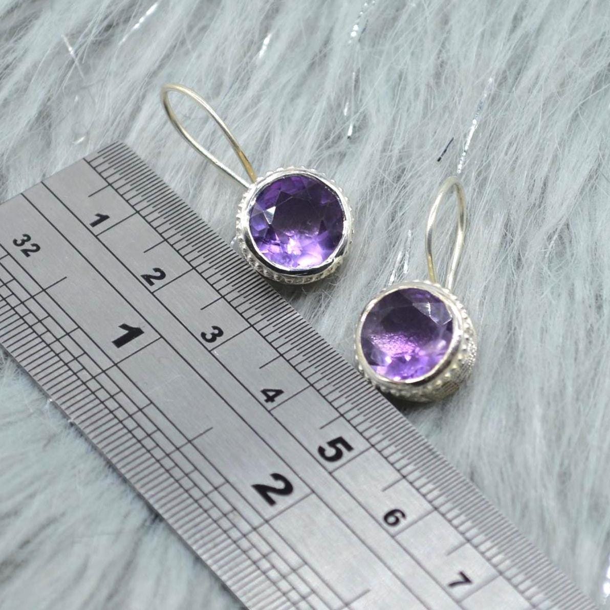 Round Amethyst Sterling Silver Earrings: February Birthstone Jewelry