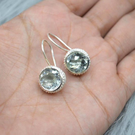 Green Amethyst Sterling Silver Drop Earrings: Minimalist February Birthstone