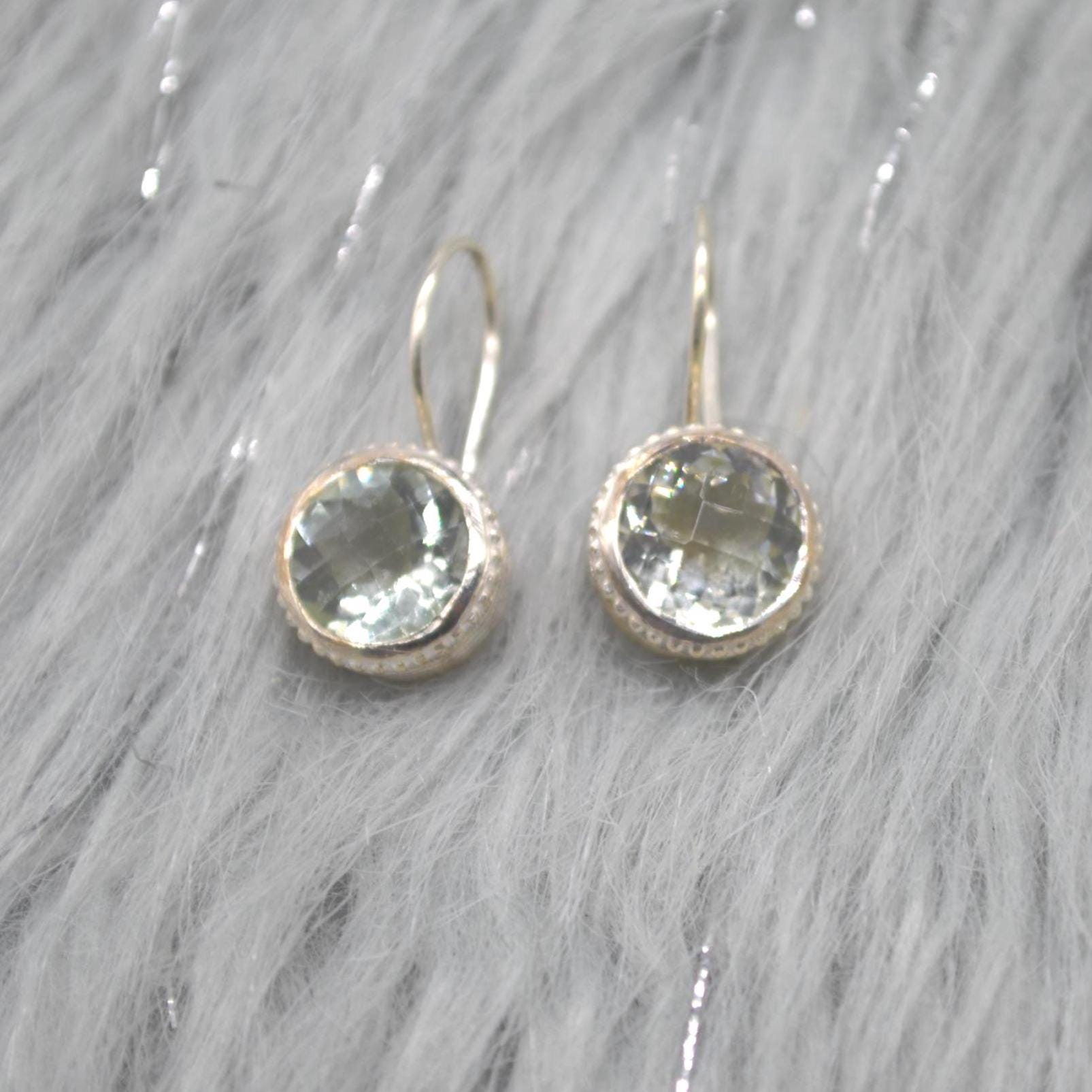 Green Amethyst Sterling Silver Drop Earrings: Minimalist February Birthstone