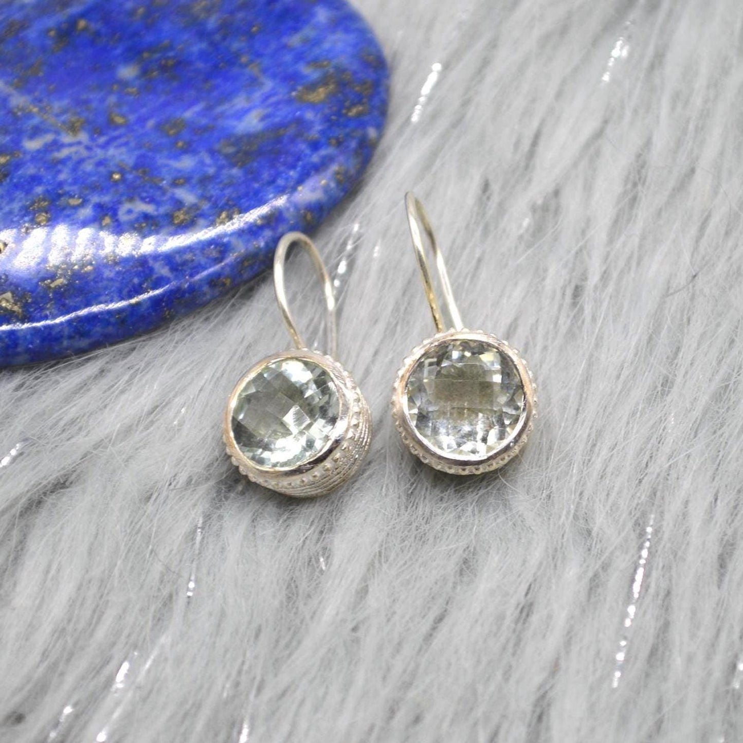 Green Amethyst Sterling Silver Drop Earrings: Minimalist February Birthstone