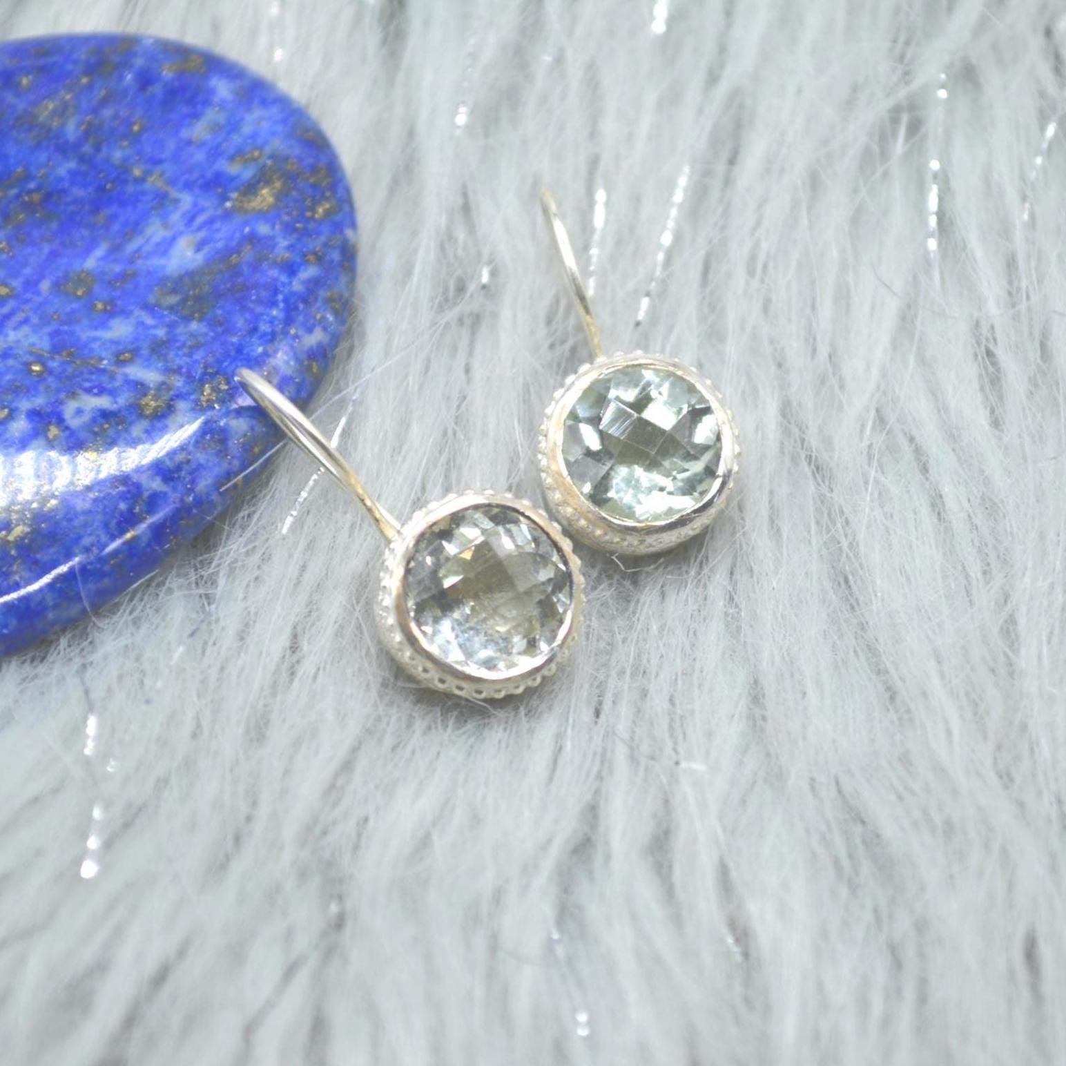 Green Amethyst Sterling Silver Drop Earrings: Minimalist February Birthstone