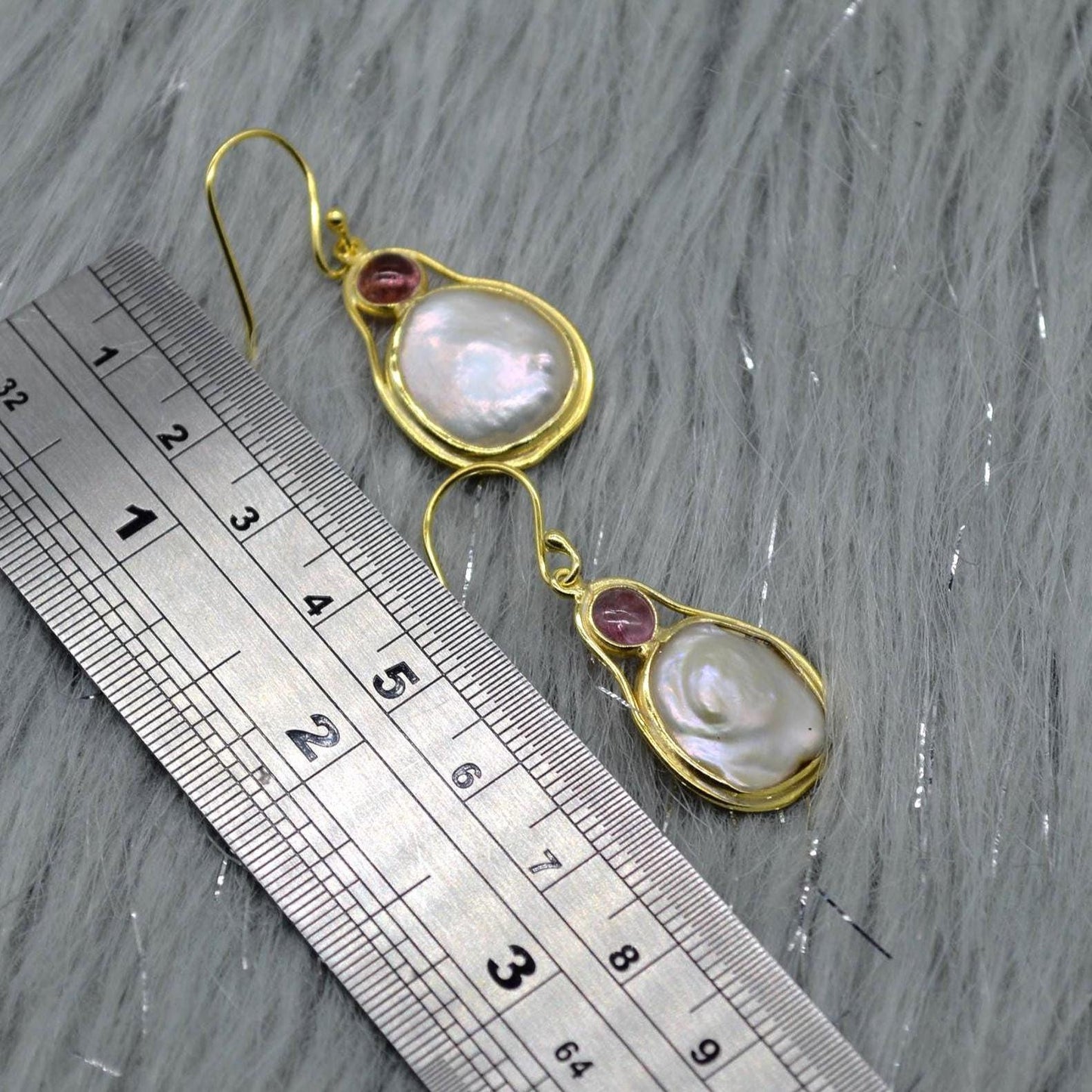 Mother of Pearl Pink Tourmaline Earrings: Sterling Silver Dangle Drop, June October Birthstone