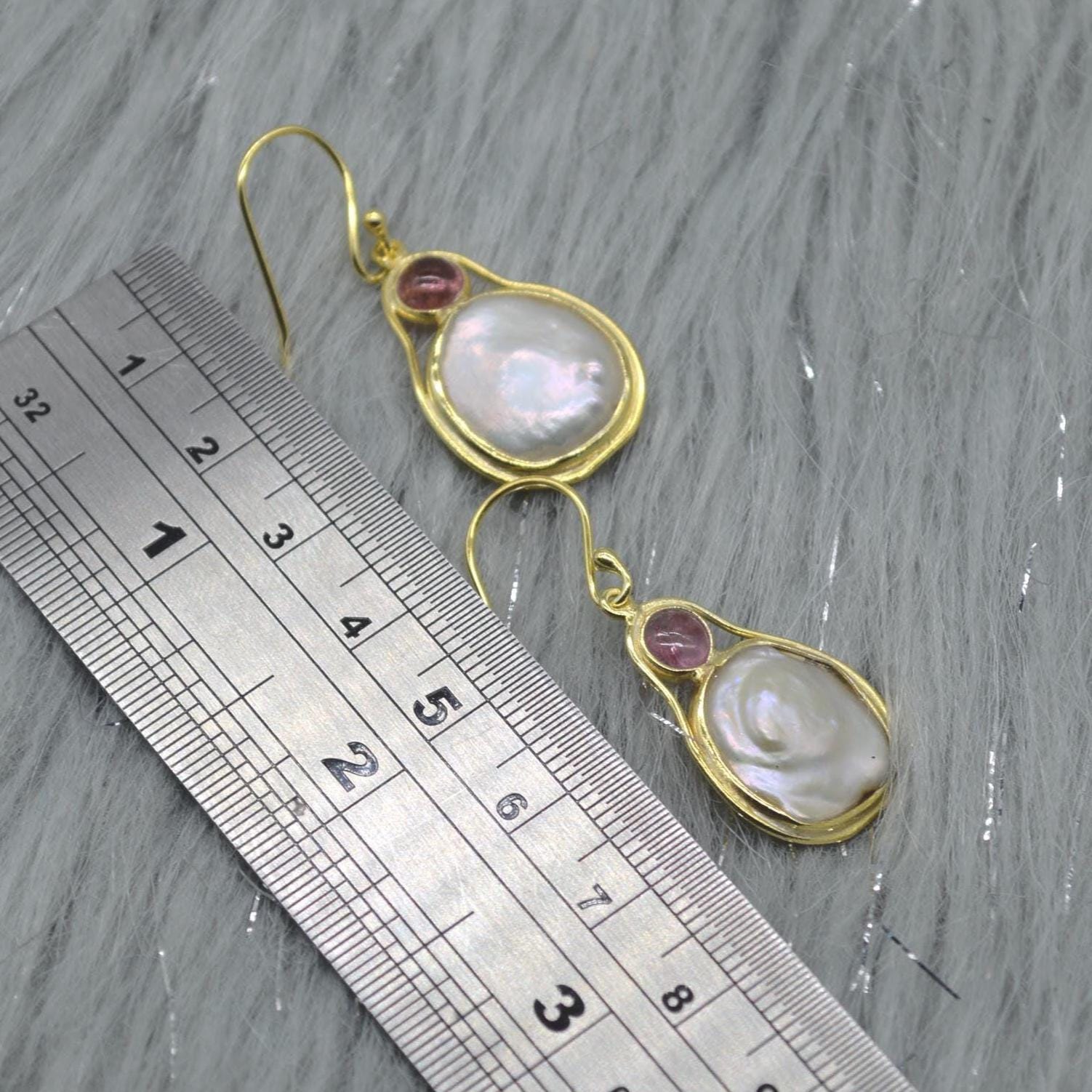 Mother of Pearl Pink Tourmaline Earrings: Sterling Silver Dangle Drop, June October Birthstone