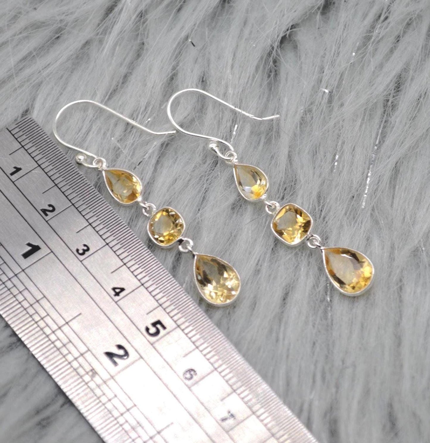 Citrine Teardrop Dangle Earrings: Sterling Silver November Birthstone