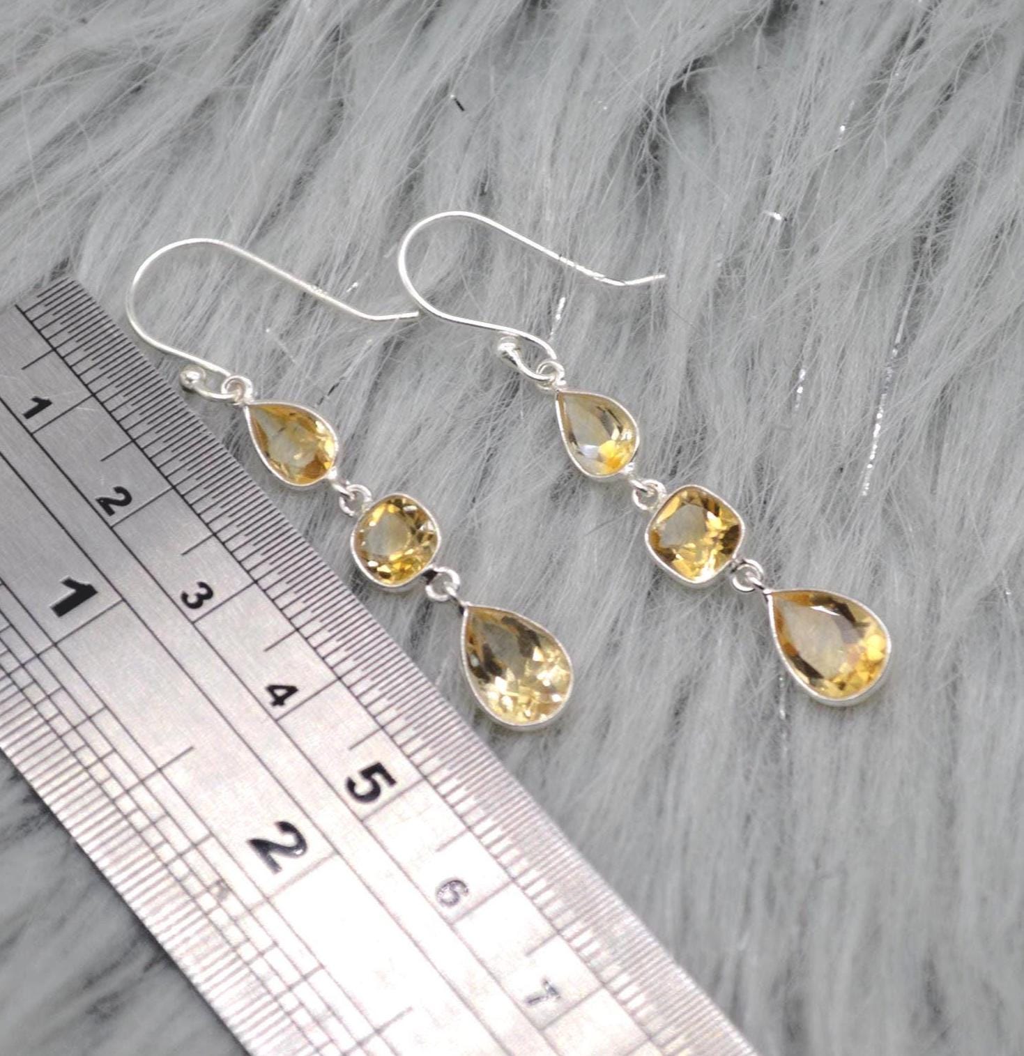 Citrine Teardrop Dangle Earrings: Sterling Silver November Birthstone