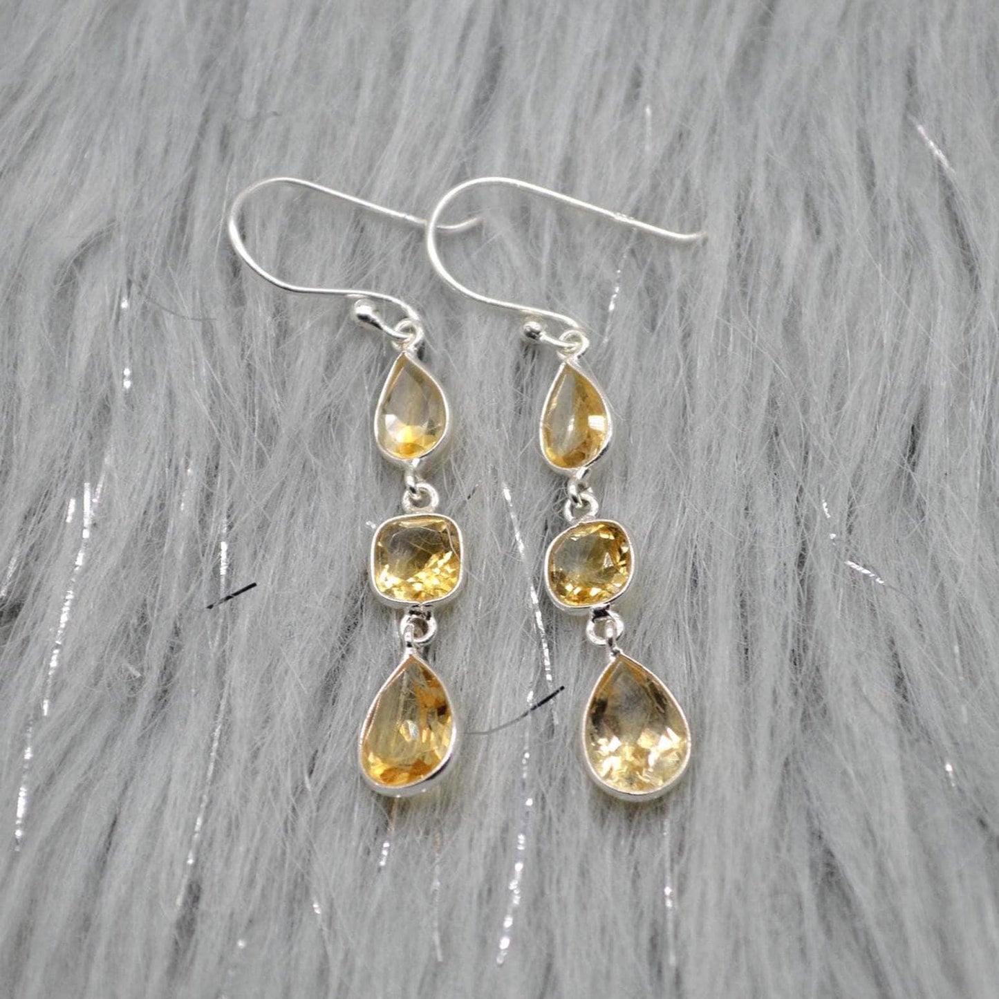 Citrine Teardrop Dangle Earrings: Sterling Silver November Birthstone