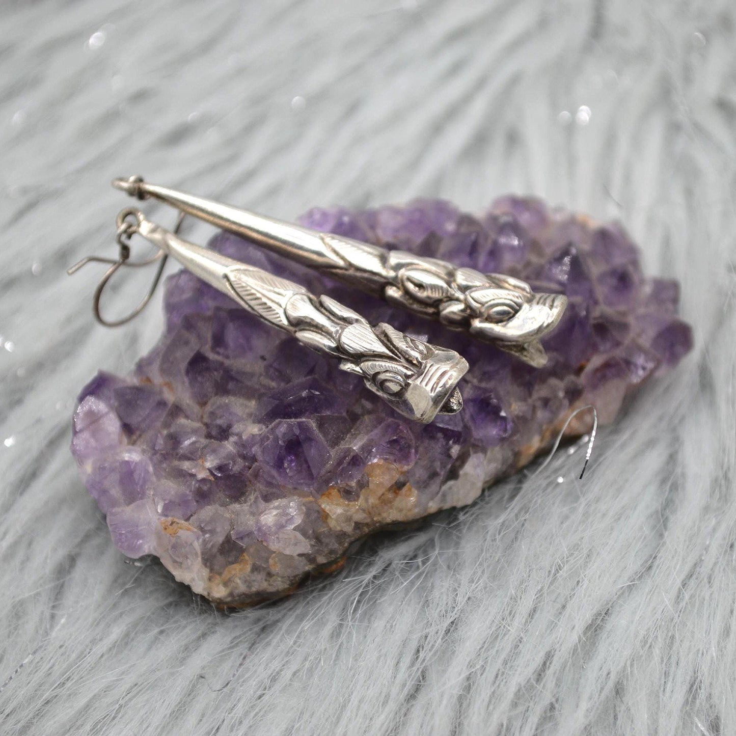 Oxidised Sterling Silver Earrings: Dragon Fish, Handmade Nepali Jewelry