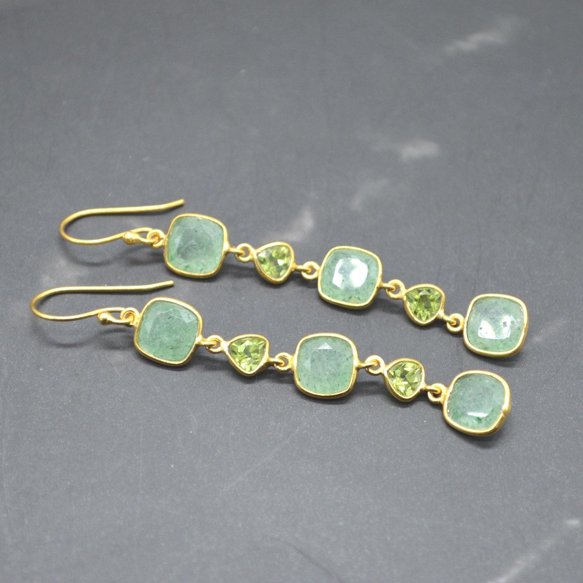 Peridot Green Jade Silver Dangle Earrings: August Birthstone, Gold Plated, Long Gemstone Drop Jewelry