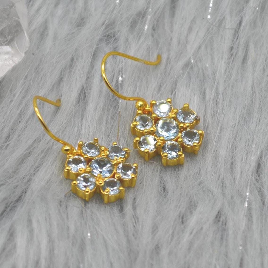 Blue Topaz Dangle Earrings: Sterling Silver Floral Drops, December Birthstone