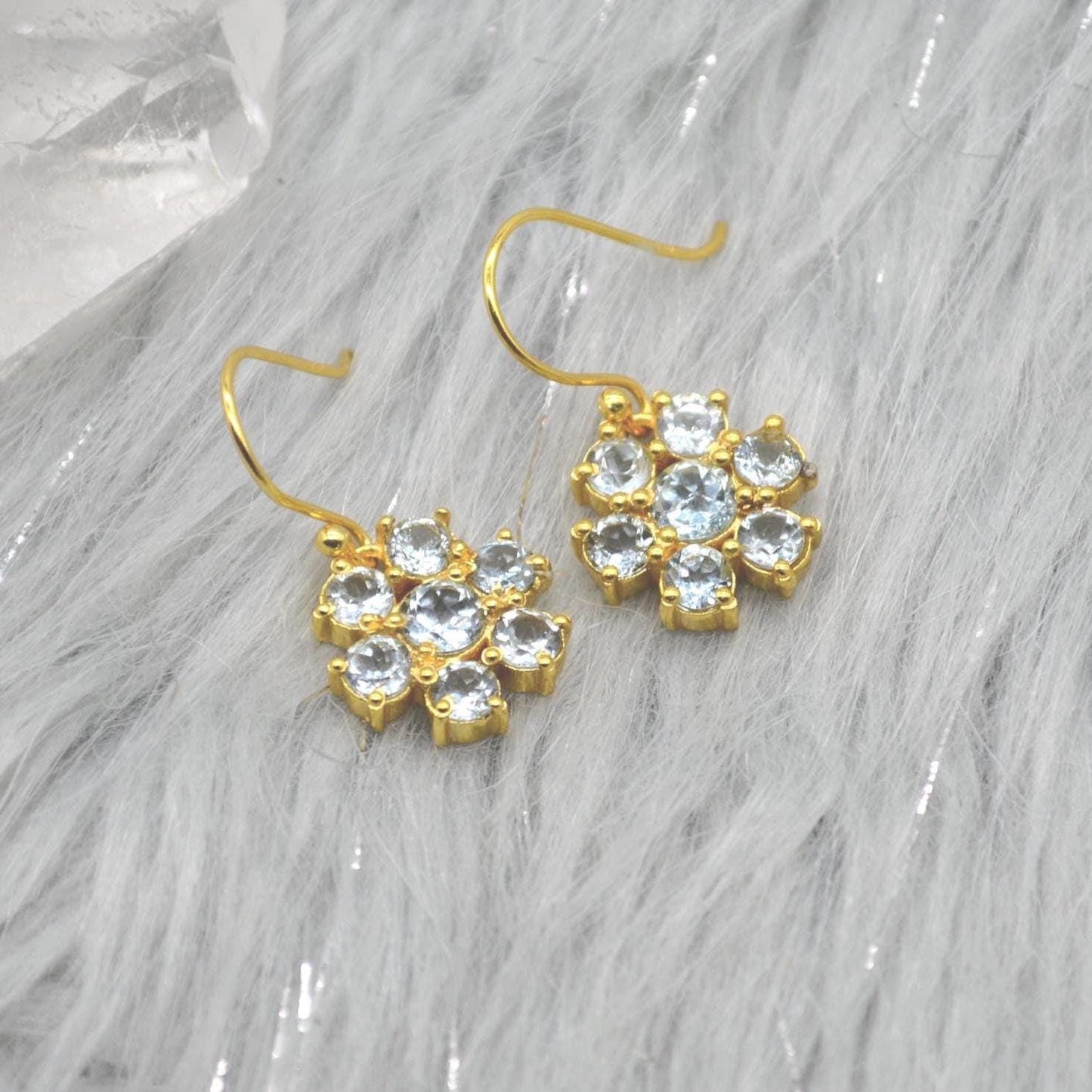 Blue Topaz Dangle Earrings: Sterling Silver Floral Drops, December Birthstone