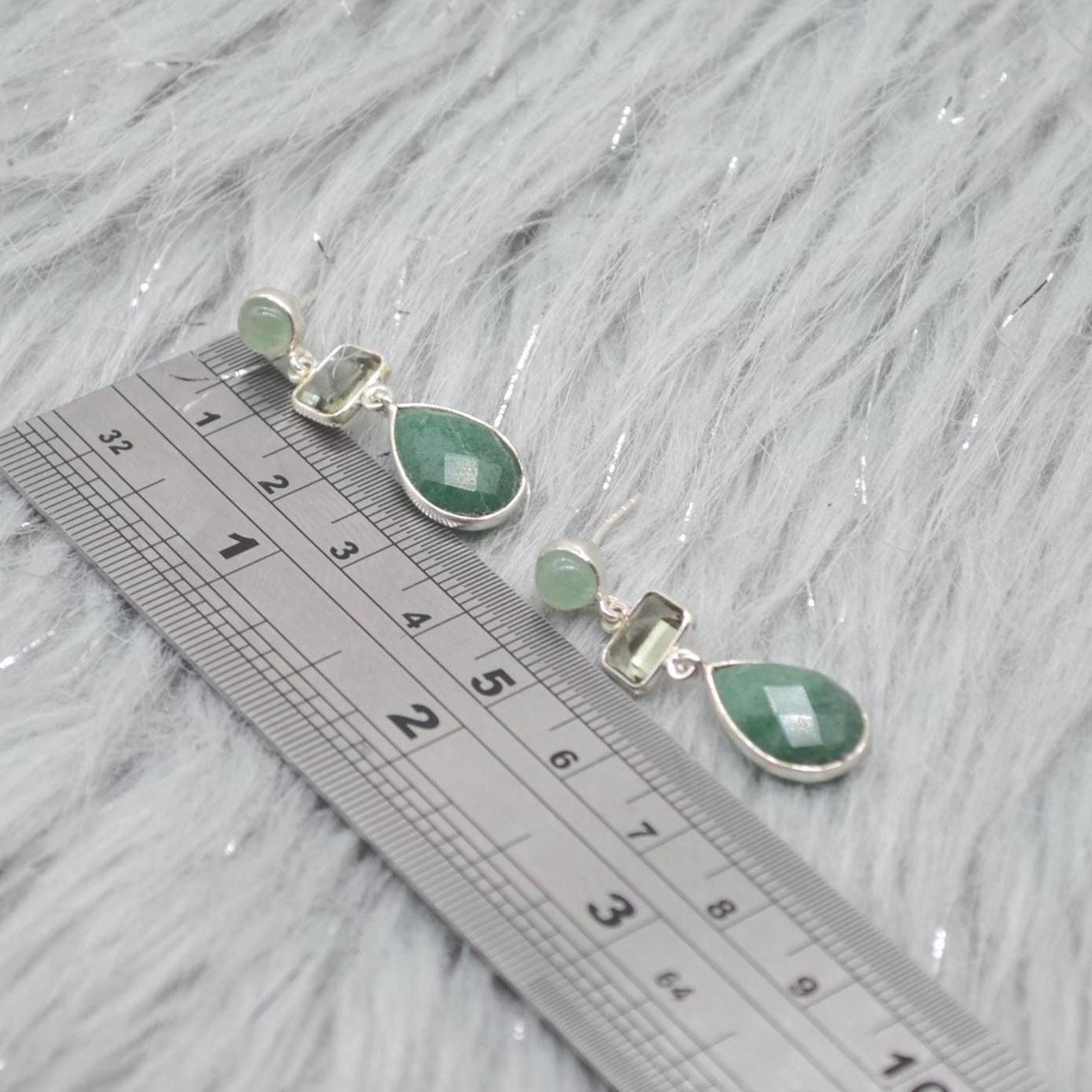 Green Amethyst Drop Earrings: Sterling Silver Sillimanite Aventurine, February Birthstone