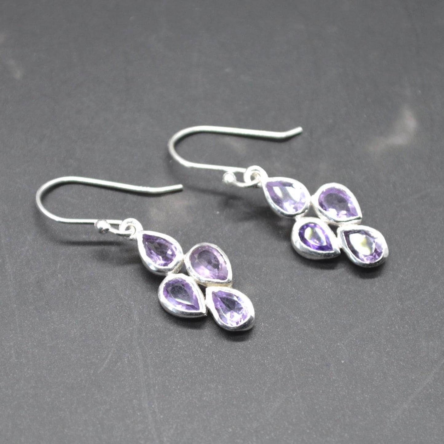 Amethyst Sterling Silver Drop Earrings: February Birthstone, Purple Gemstone Floral Jewelry