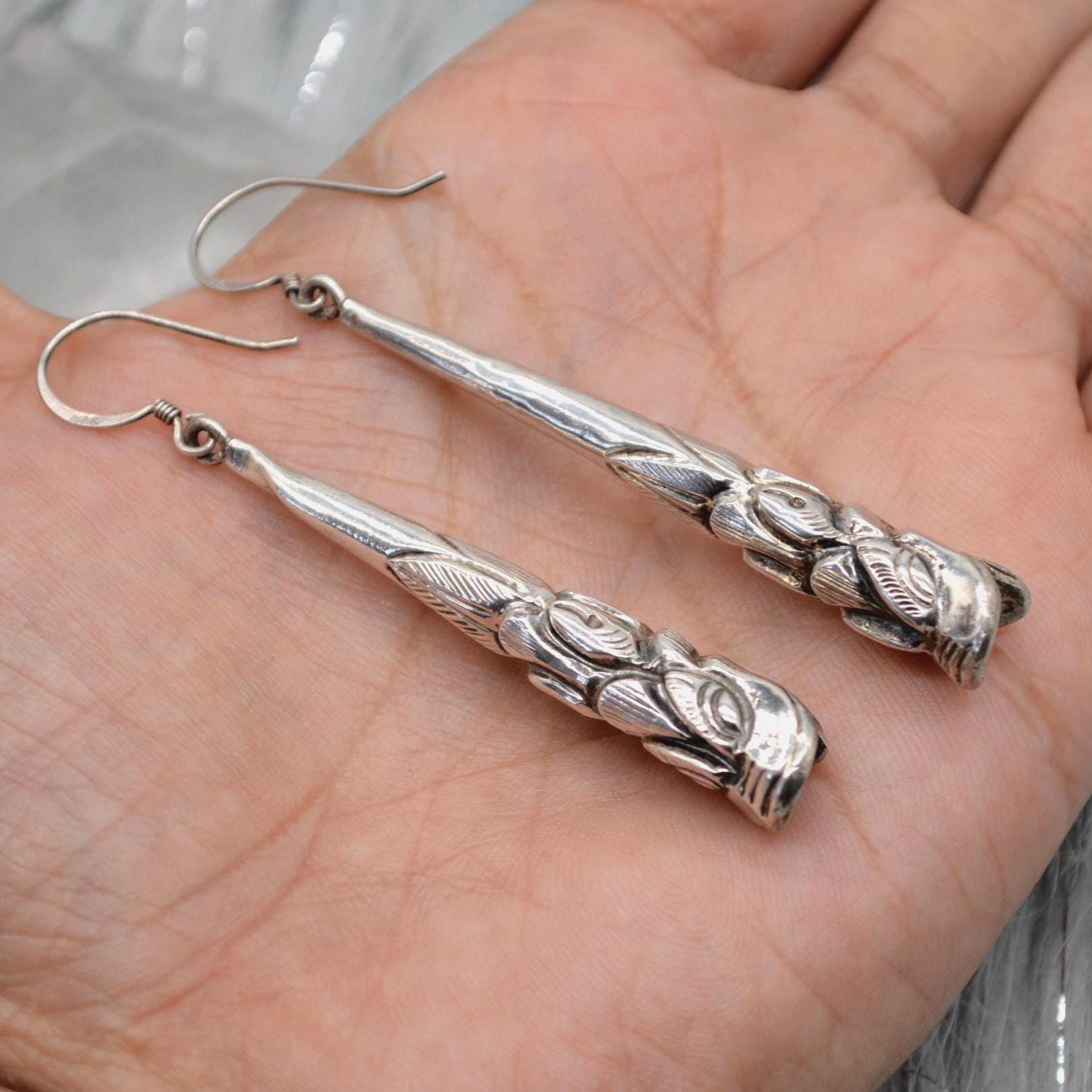 Oxidised Sterling Silver Earrings: Dragon Fish, Handmade Nepali Jewelry
