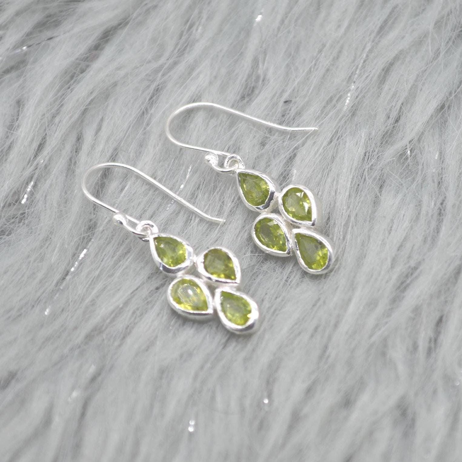 Peridot Sterling Silver Drop Earrings: August Birthstone, Green Gemstone Floral Jewelry