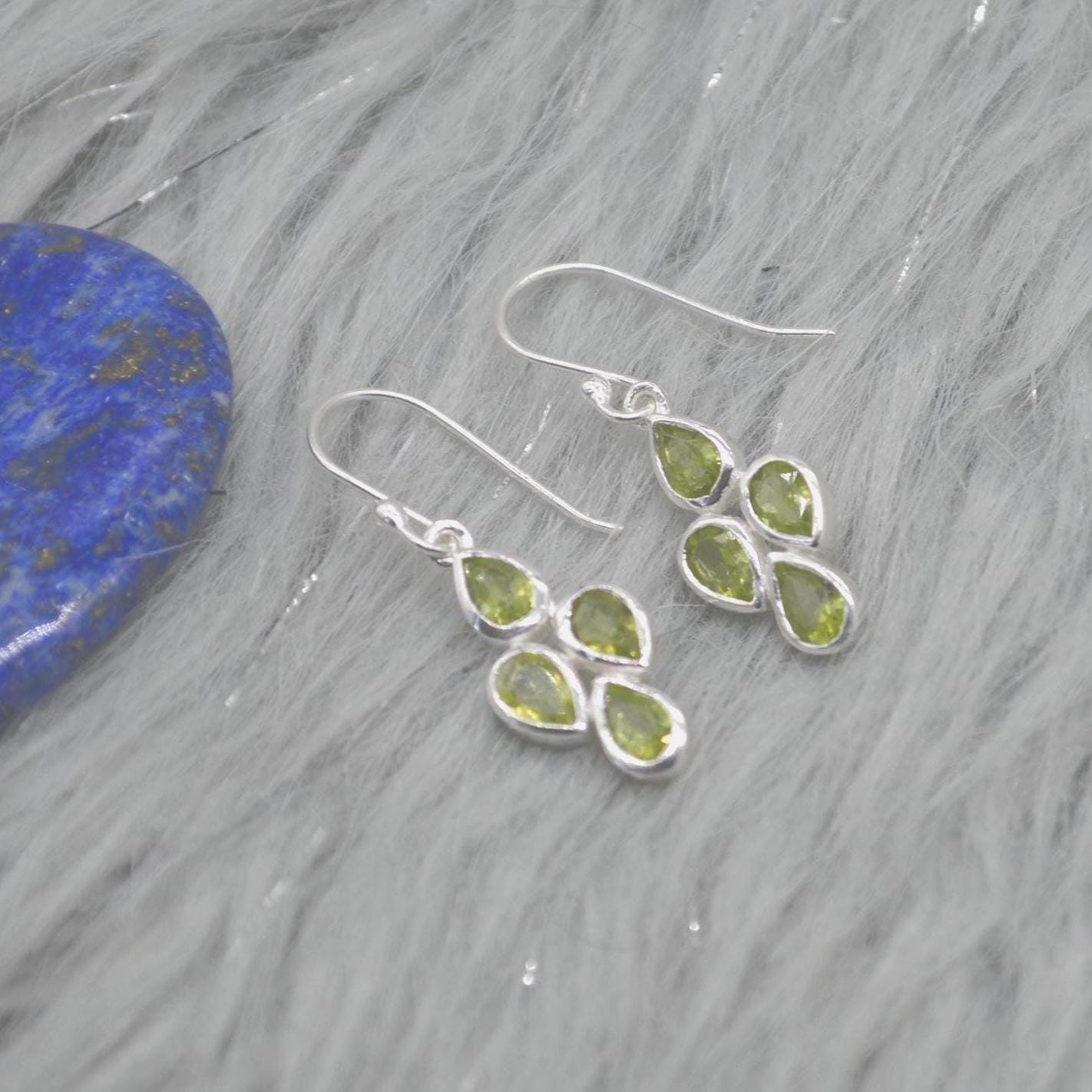 Peridot Sterling Silver Drop Earrings: August Birthstone, Green Gemstone Floral Jewelry