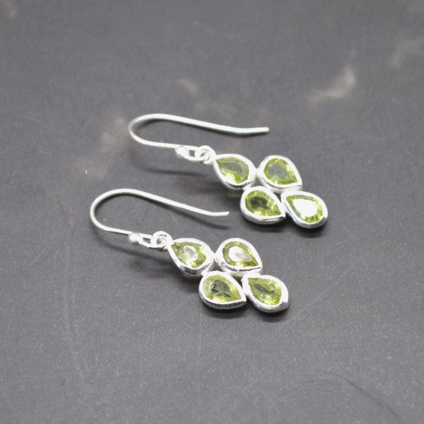 Peridot Sterling Silver Drop Earrings: August Birthstone, Green Gemstone Floral Jewelry