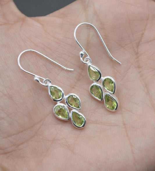 Peridot Sterling Silver Drop Earrings: August Birthstone, Green Gemstone Floral Jewelry