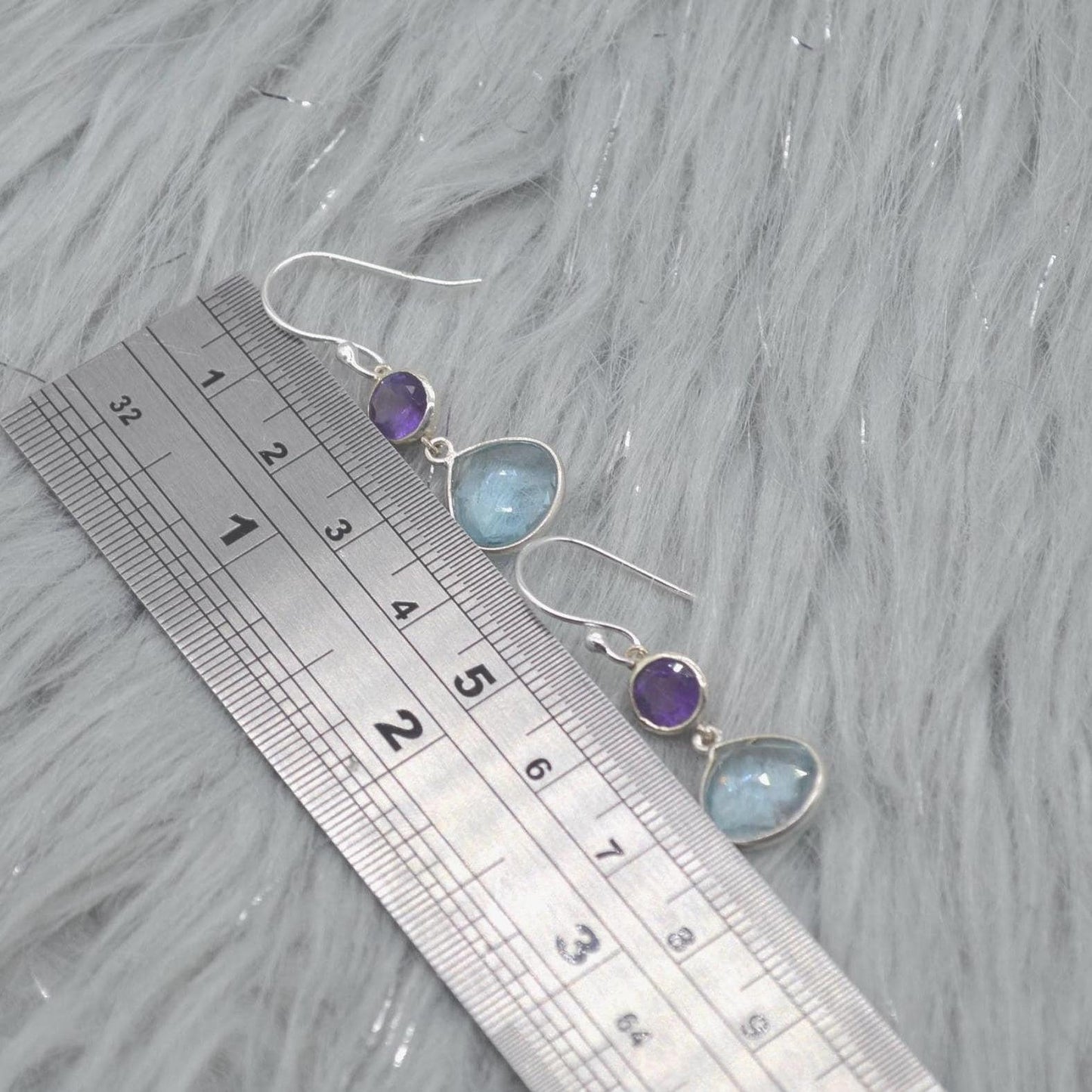 Amethyst Blue Topaz Silver Earrings: Dangle Drop, Blue Purple Gemstone Jewelry, February December Birthstone