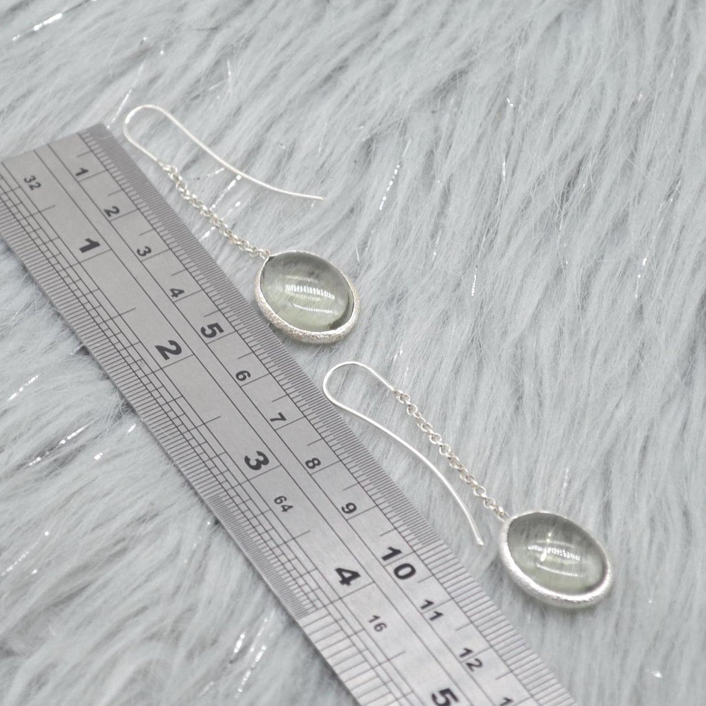 Green Amethyst Sterling Silver Earrings: February Birthstone Jewelry, Oval Gemstone Dangle Drop Earrings
