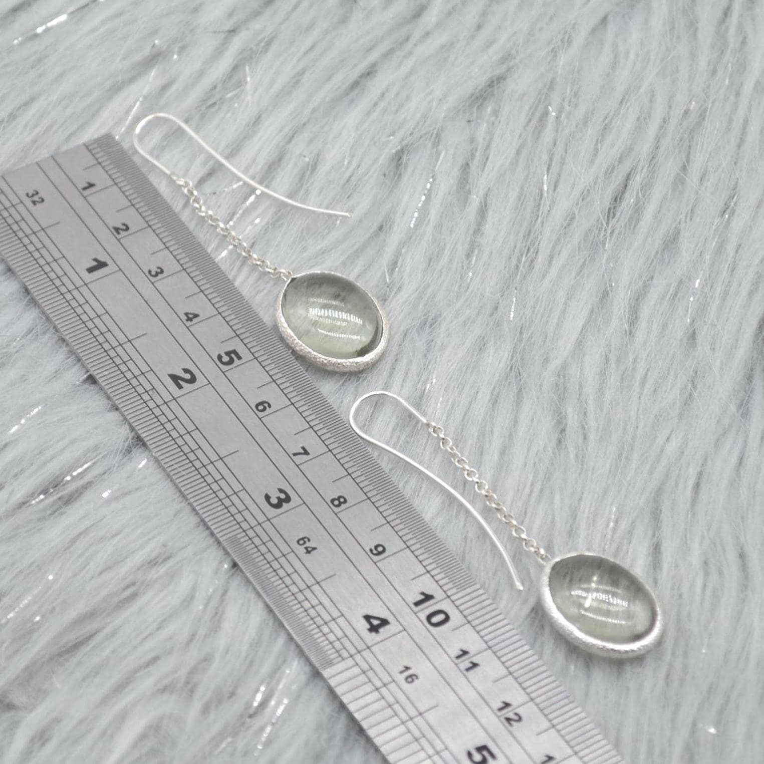 Green Amethyst Sterling Silver Earrings: February Birthstone Jewelry, Oval Gemstone Dangle Drop Earrings