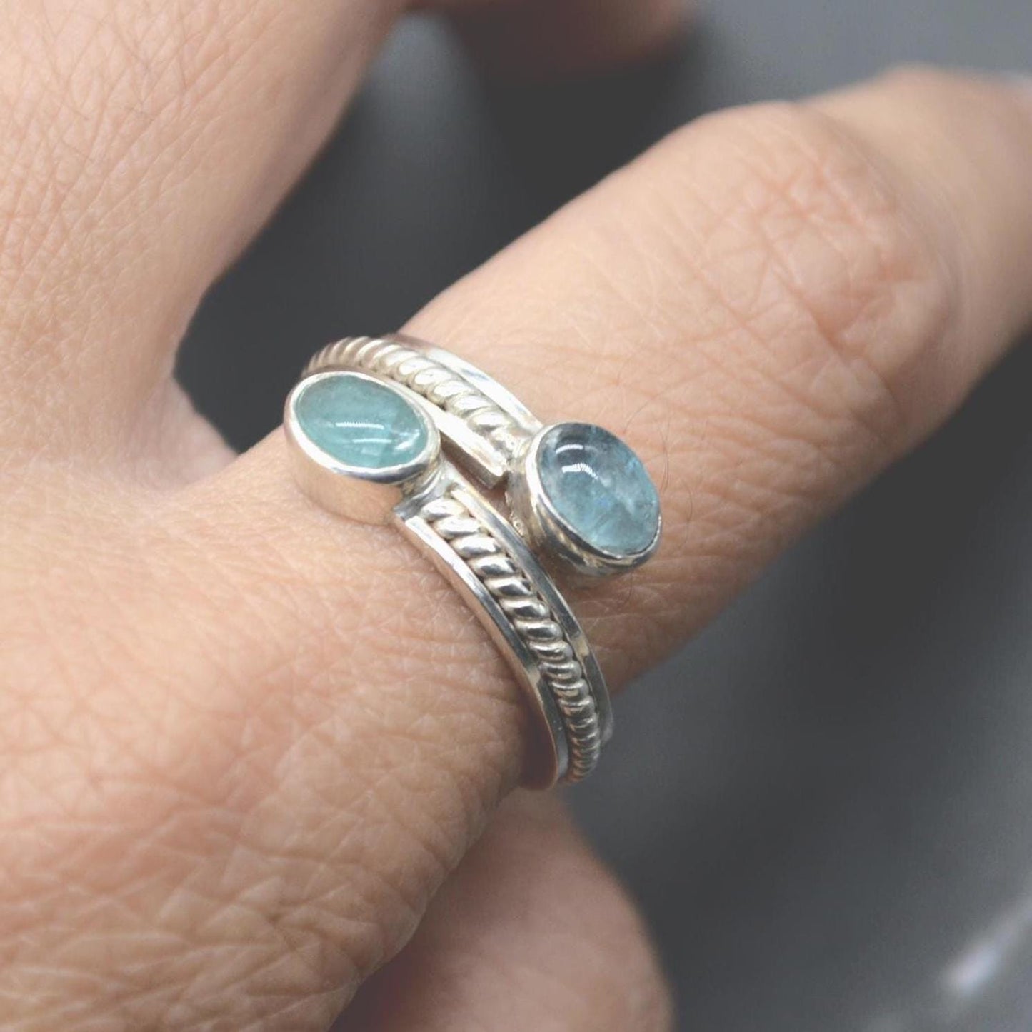 Aquamarine Sterling Silver Ring: March Birthstone, UK Size O, Blue Gemstone Jewelry