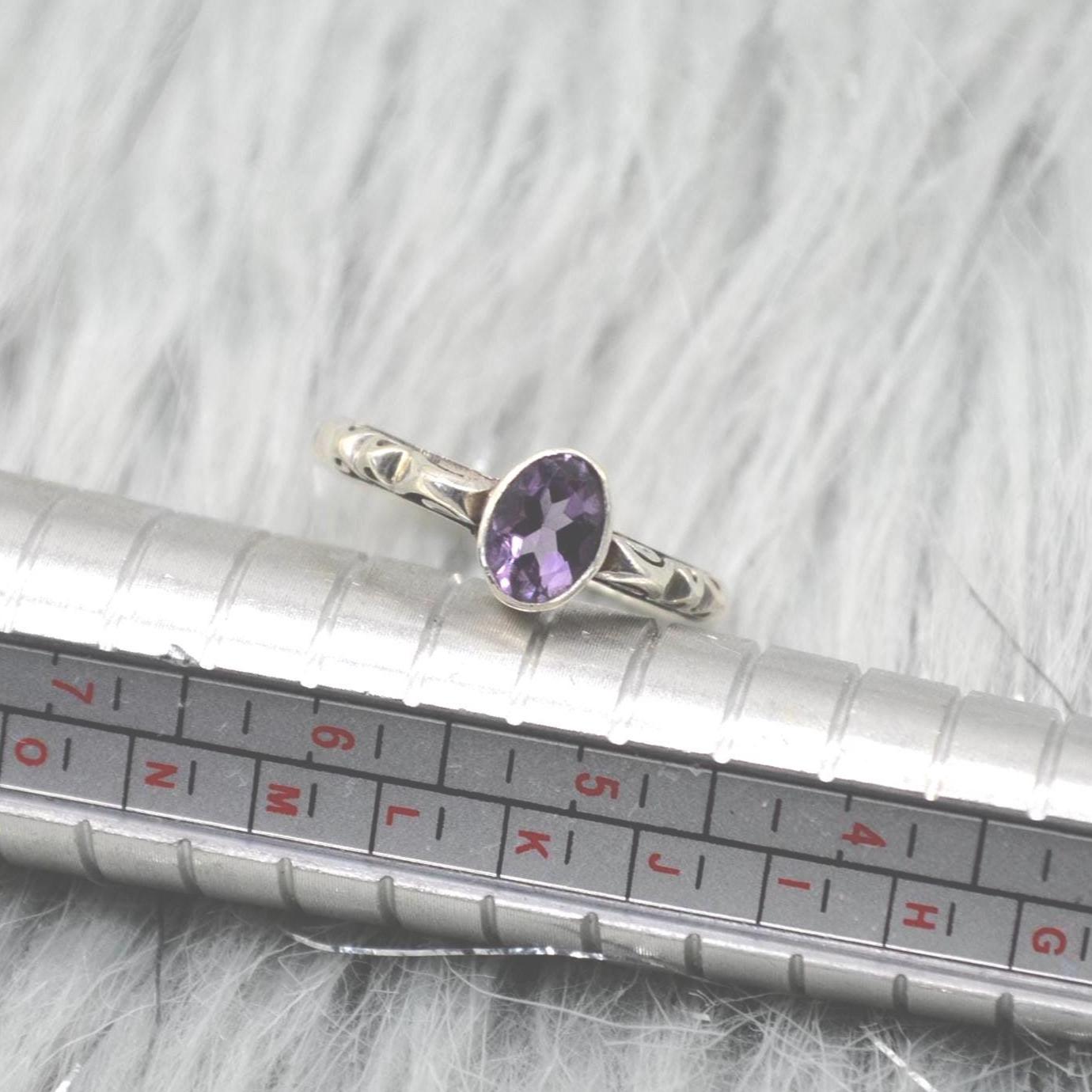 Amethyst Sterling Silver Ring: February Birthstone Jewelry, Purple Gemstone, Everyday Stacking Ring