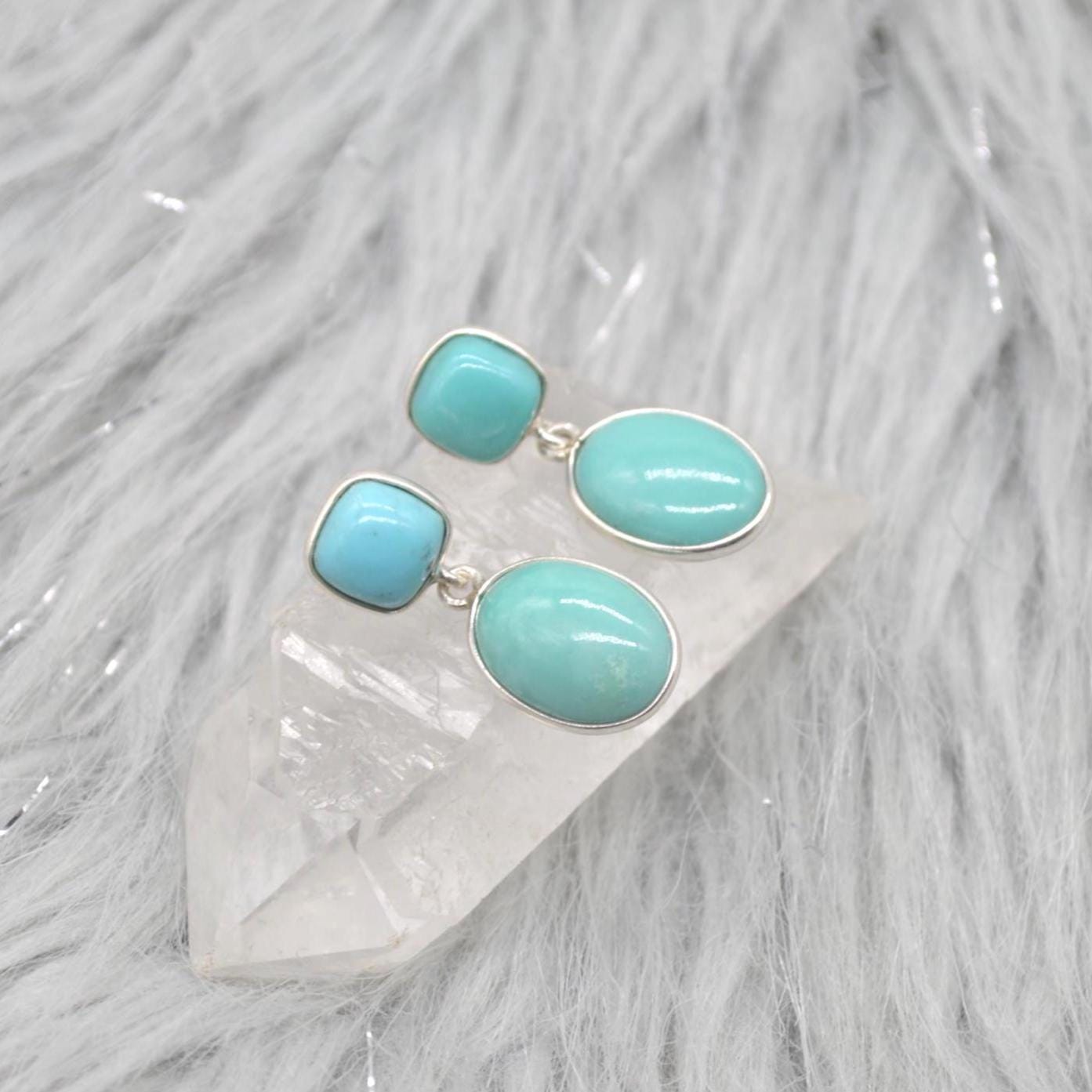 Blue Turquoise Silver Drop Earrings: December Birthstone, Sterling Silver, Boho Gemstone Jewelry