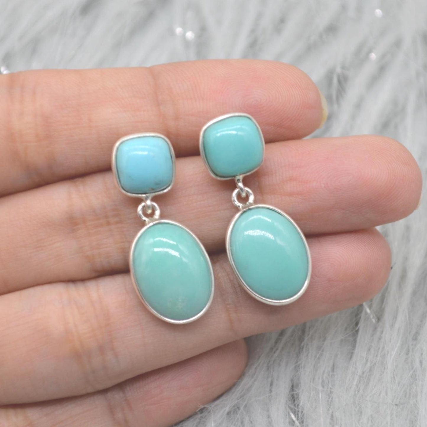 Blue Turquoise Silver Drop Earrings: December Birthstone, Sterling Silver, Boho Gemstone Jewelry