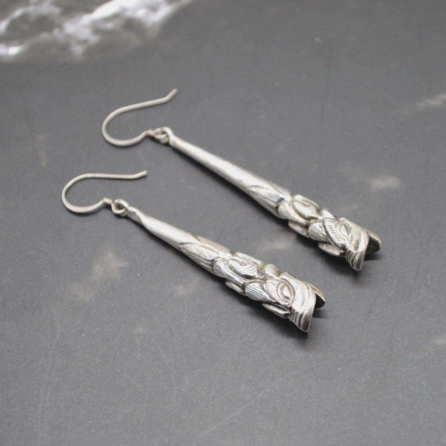 Oxidised Sterling Silver Earrings: Dragon Fish, Handmade Nepali Jewelry