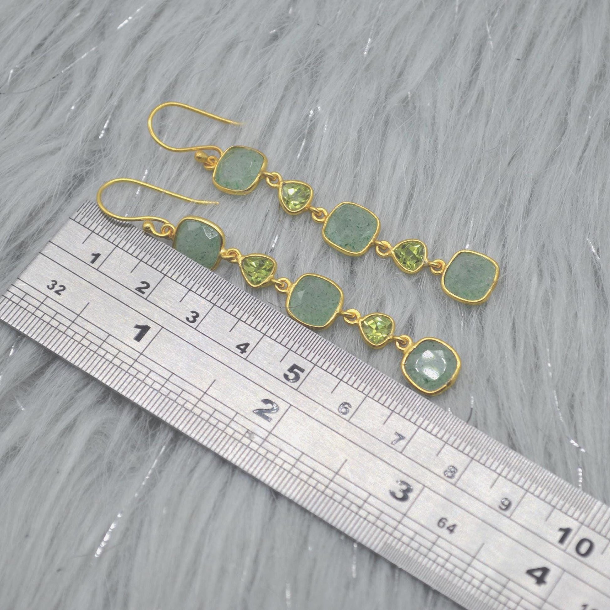 Peridot Green Jade Silver Dangle Earrings: August Birthstone, Gold Plated, Long Gemstone Drop Jewelry
