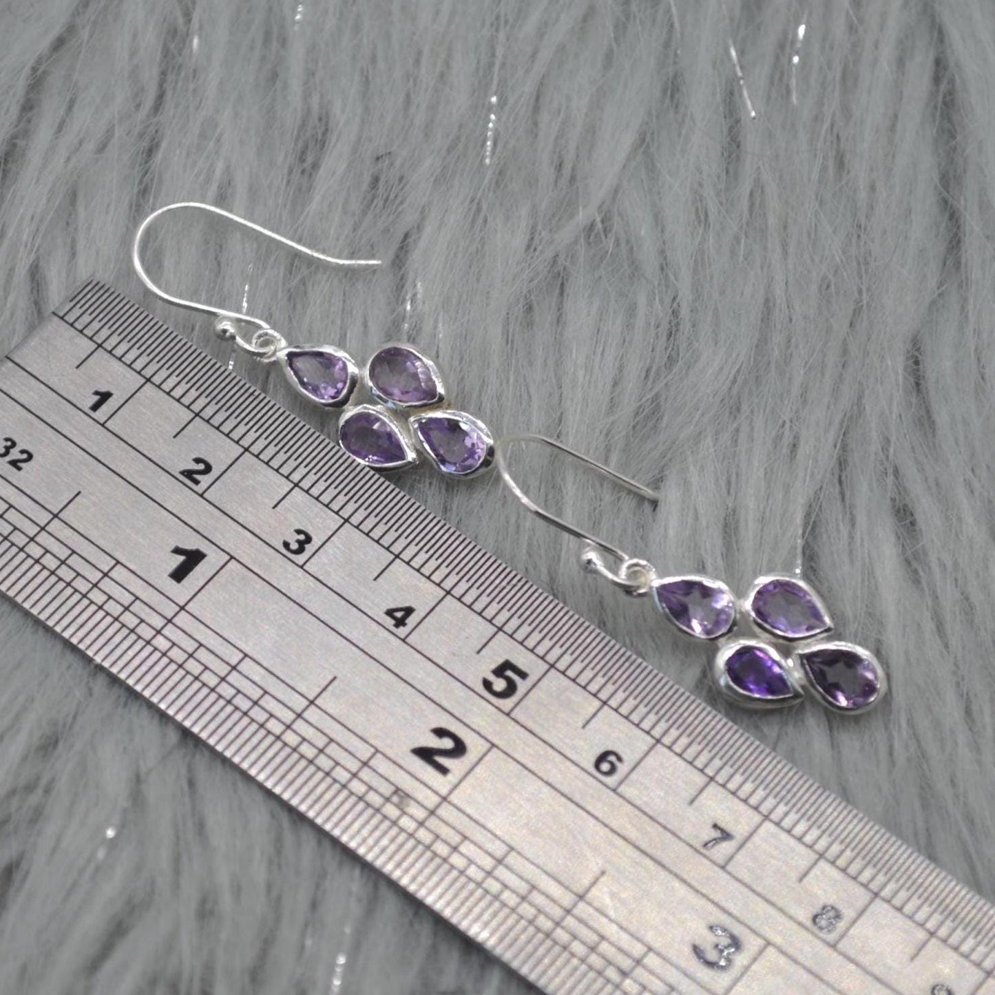 Amethyst Sterling Silver Drop Earrings: February Birthstone, Purple Gemstone Floral Jewelry
