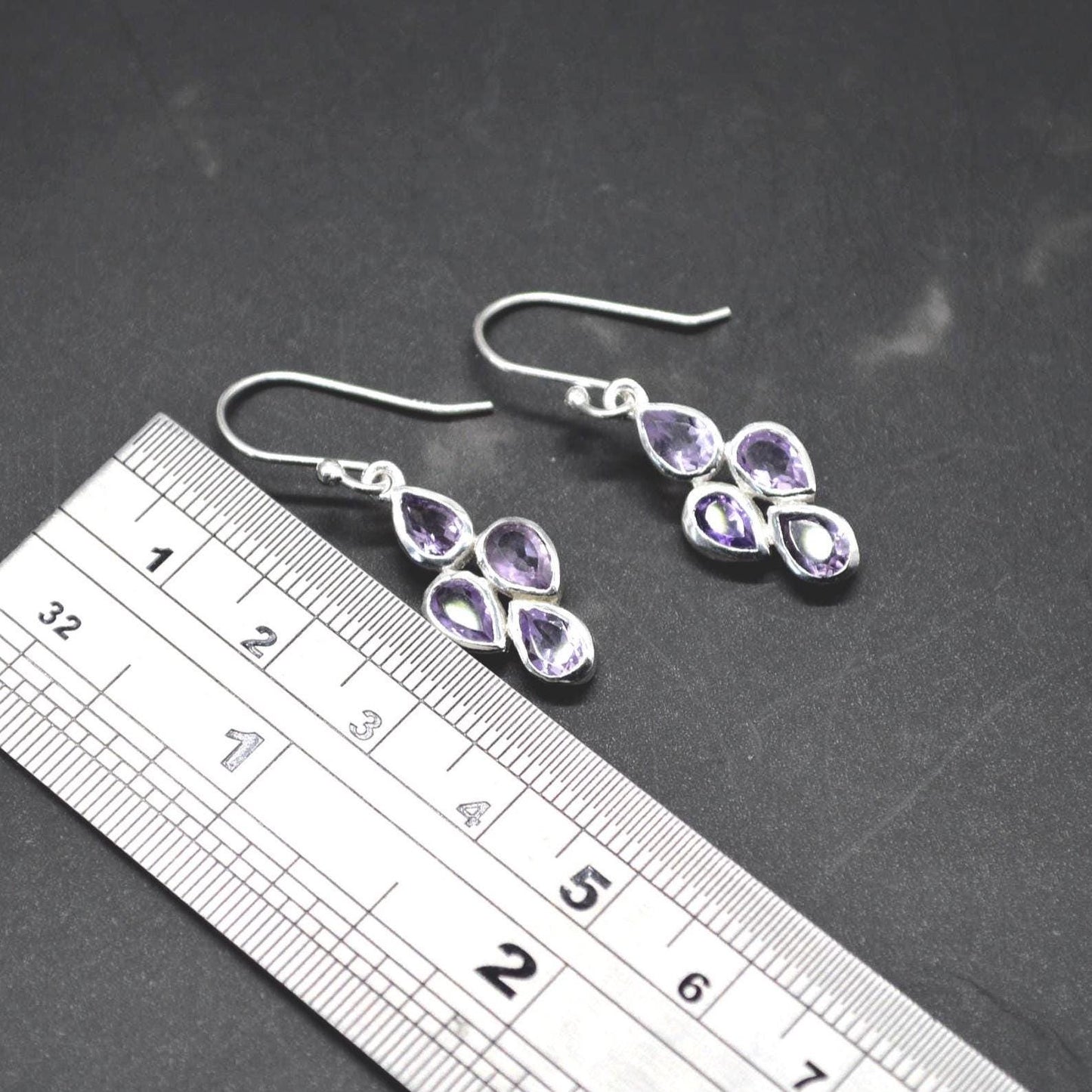 Amethyst Sterling Silver Drop Earrings: February Birthstone, Purple Gemstone Floral Jewelry