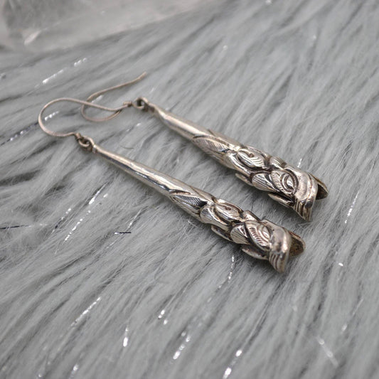 Oxidised Sterling Silver Earrings: Dragon Fish, Handmade Nepali Jewelry