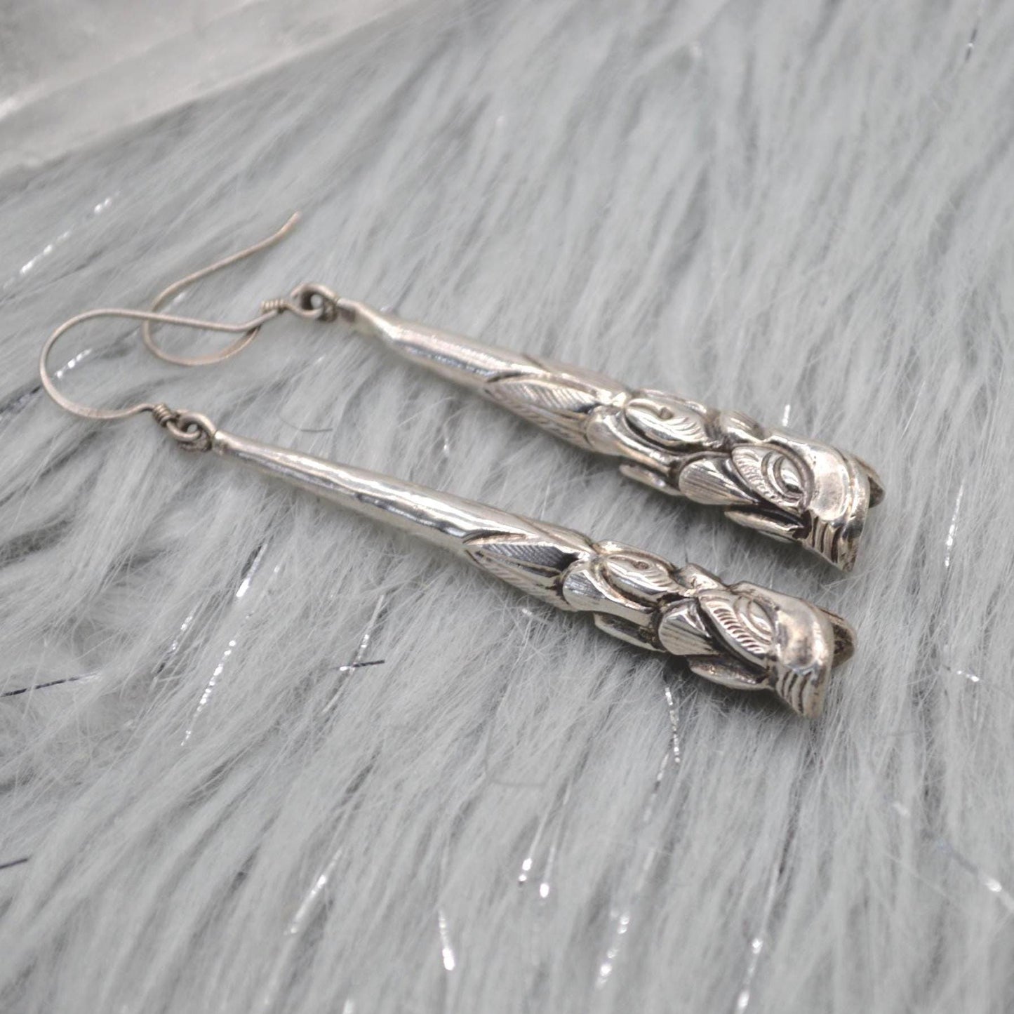 Oxidised Sterling Silver Earrings: Dragon Fish, Handmade Nepali Jewelry
