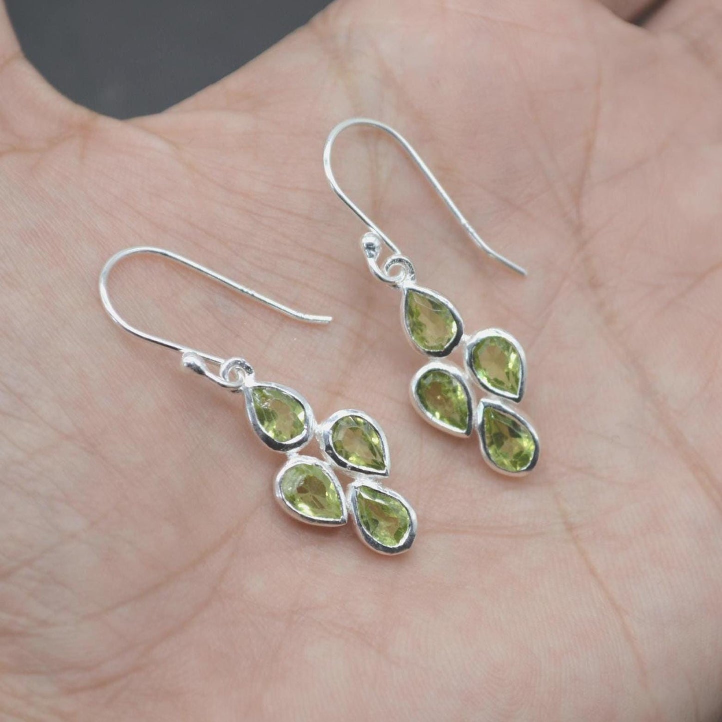 Peridot Sterling Silver Drop Earrings: August Birthstone, Green Gemstone Floral Jewelry