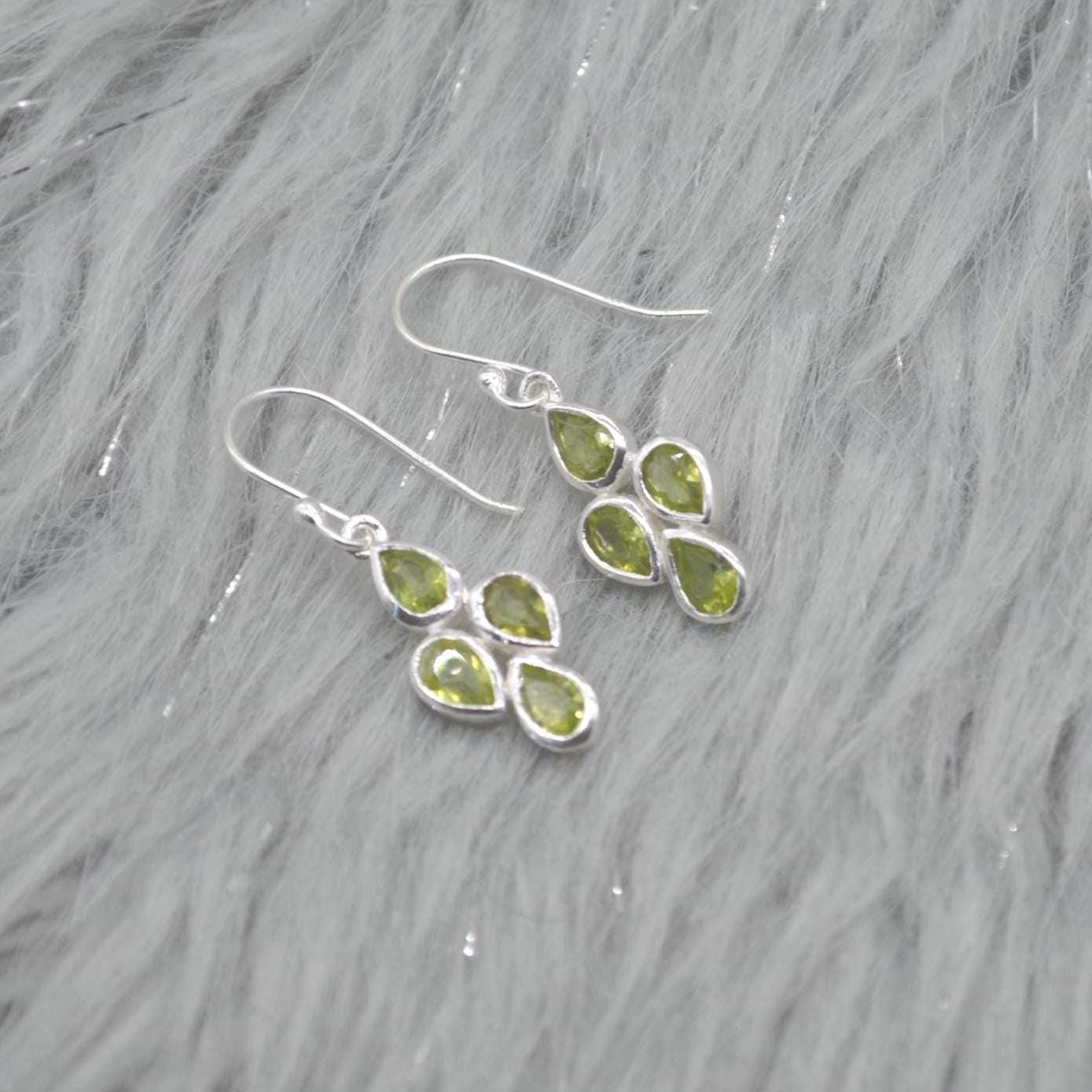 Peridot Sterling Silver Drop Earrings: August Birthstone, Green Gemstone Floral Jewelry