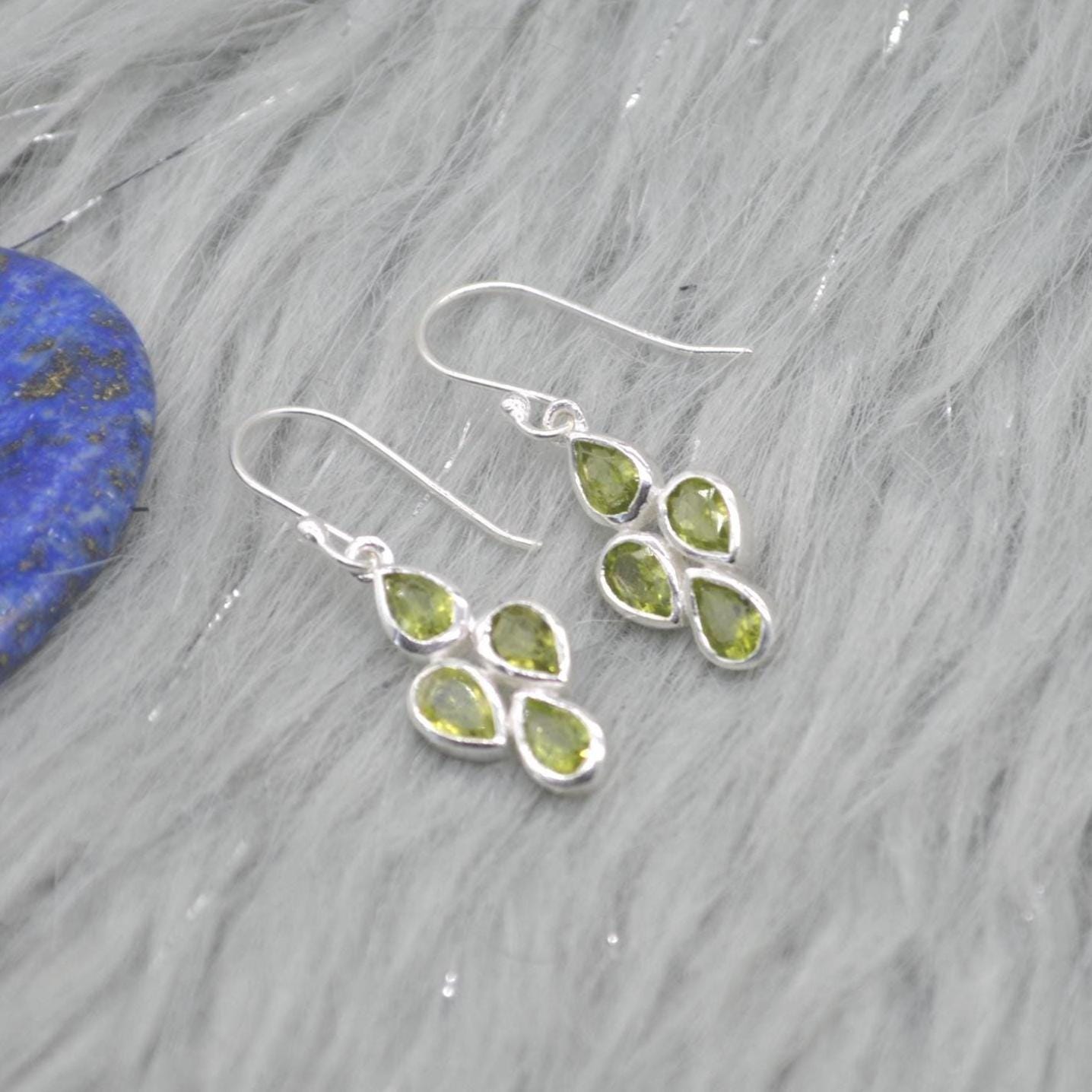 Peridot Sterling Silver Drop Earrings: August Birthstone, Green Gemstone Floral Jewelry