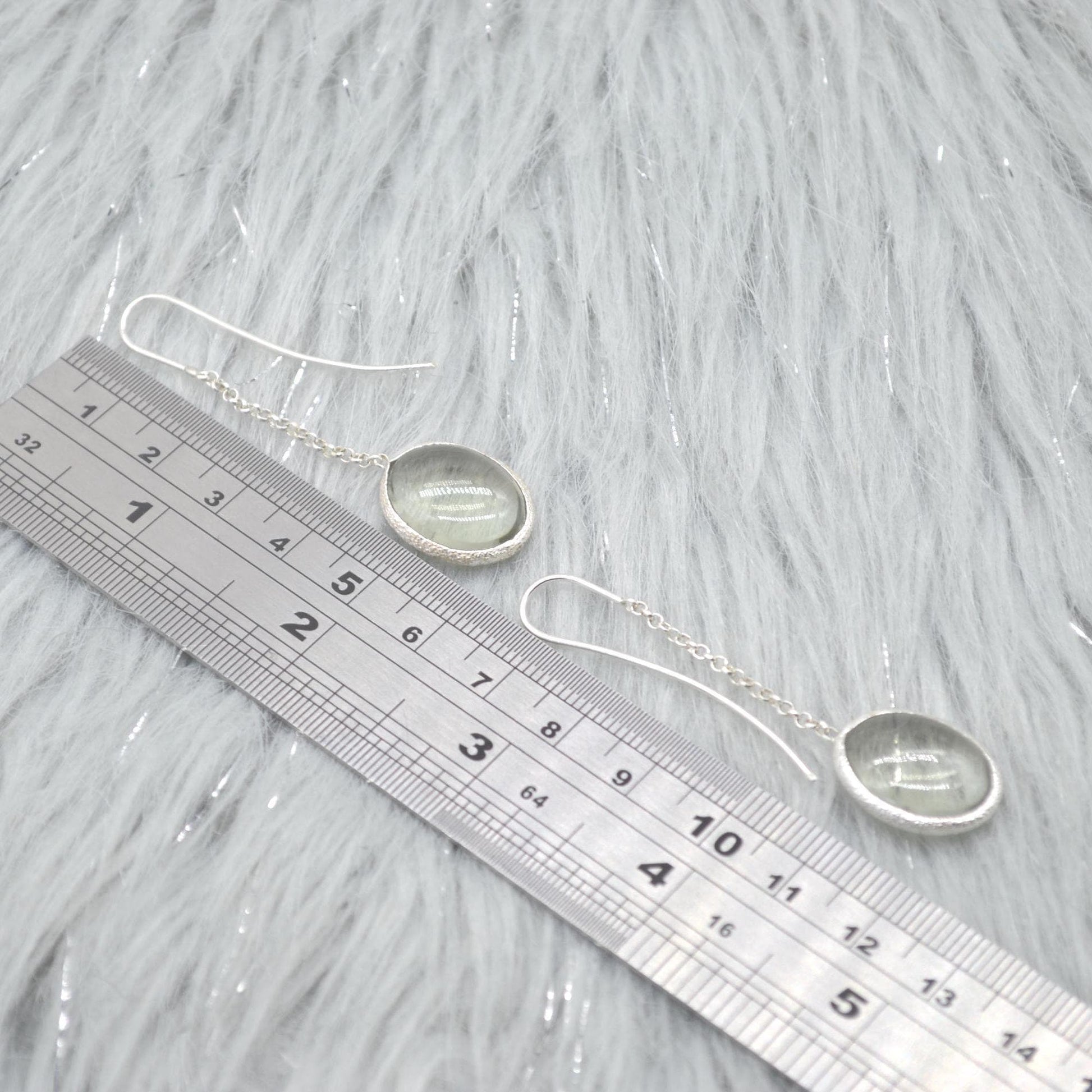 Green Amethyst Sterling Silver Earrings: February Birthstone Jewelry, Oval Gemstone Dangle Drop Earrings