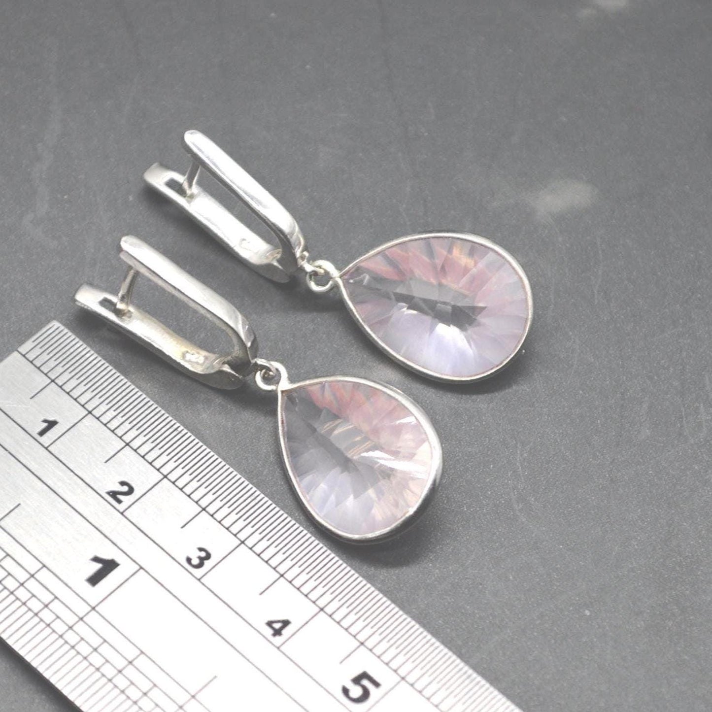 Rose Quartz Silver Teardrop Earrings: Handmade Pink Gemstone Jewelry