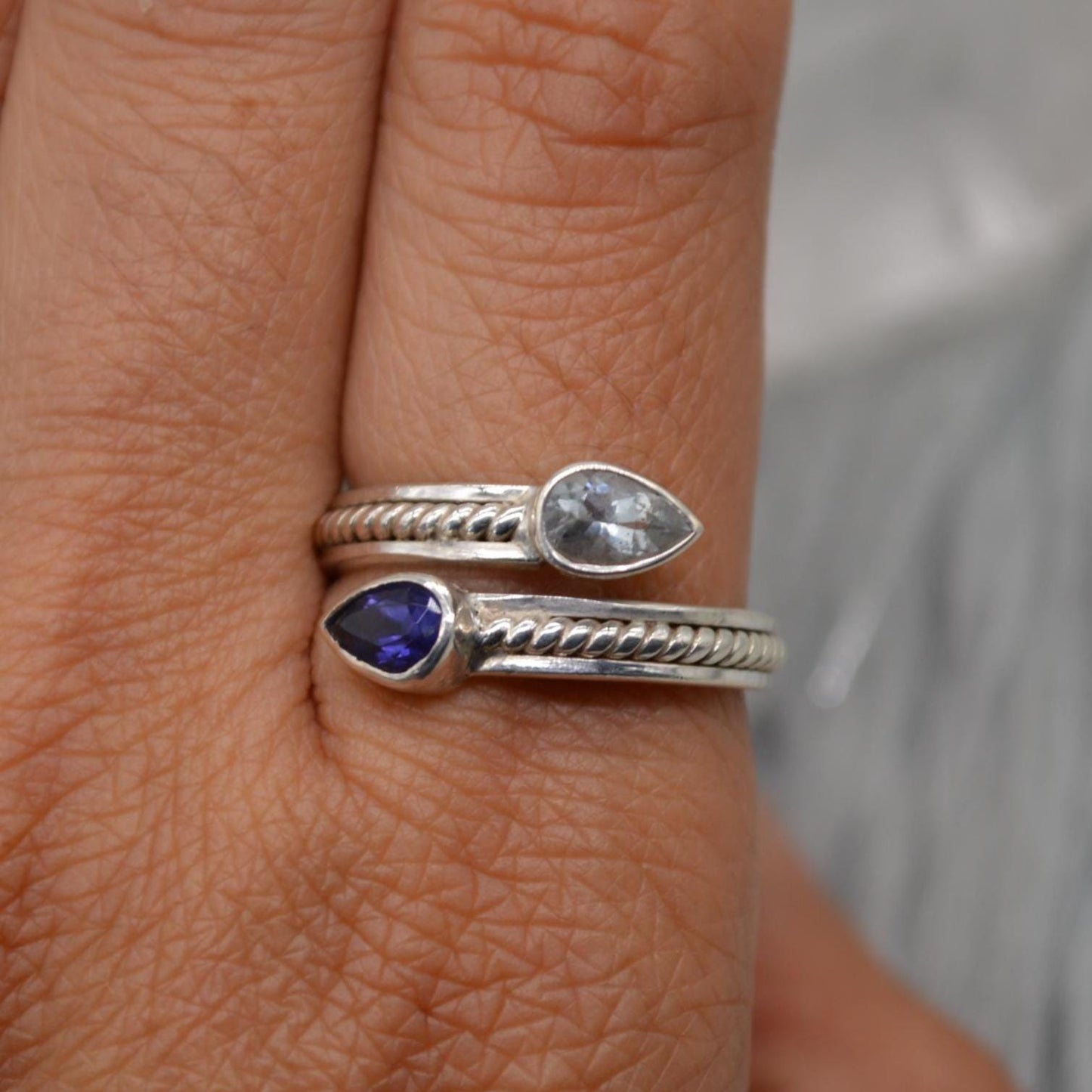 Aquamarine Iolite Sterling Silver Ring: UK Size N, Dainty March Birthstone, Blue Gemstone Jewelry