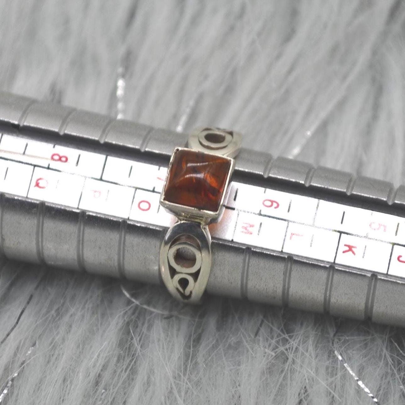 Red Amber Sterling Silver Ring: UK Size N, Stacking Ring, Gemstone Jewelry