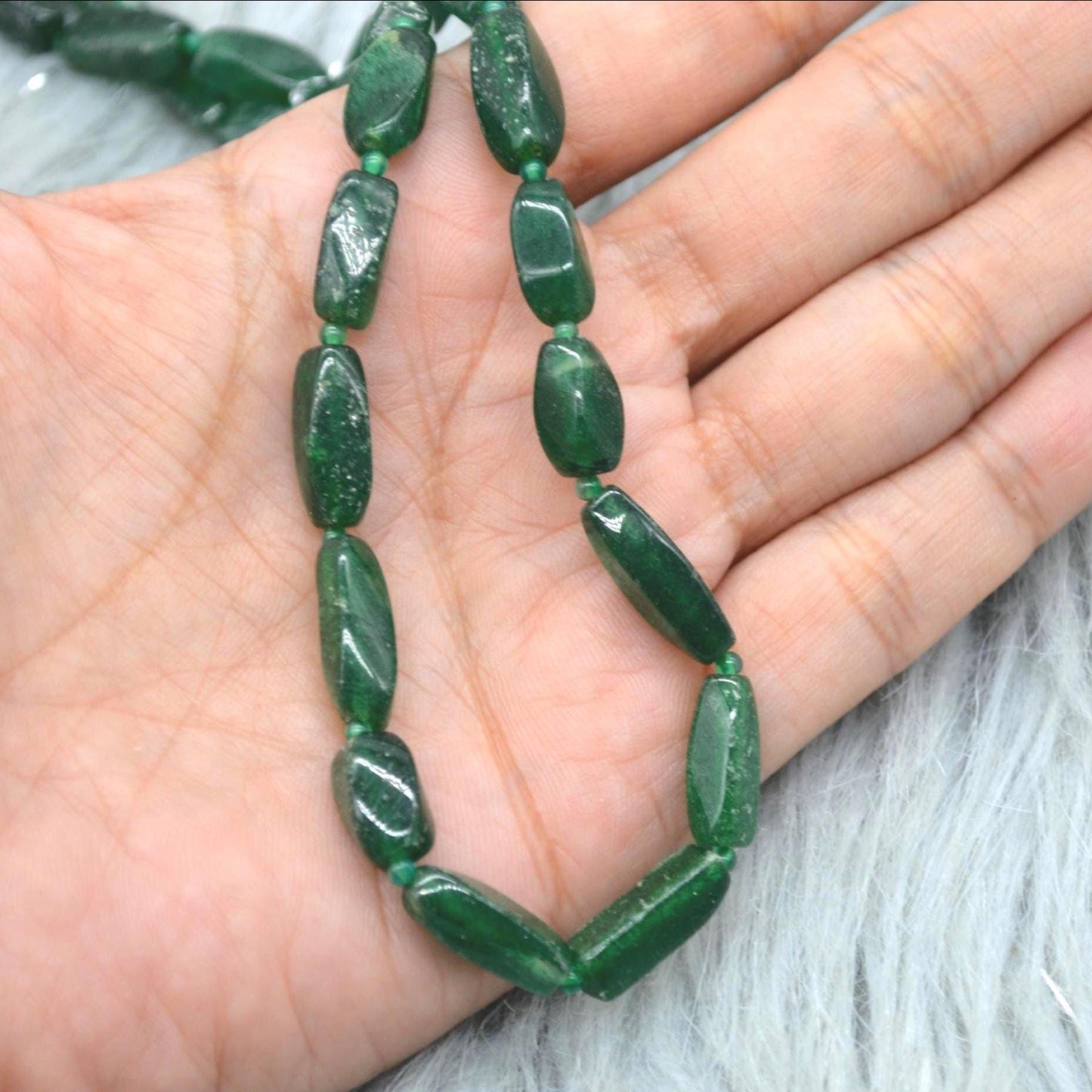 Green Aventurine Beaded Necklace: Sterling Silver, Mint Green Gemstone Jewelry, 18 Inches