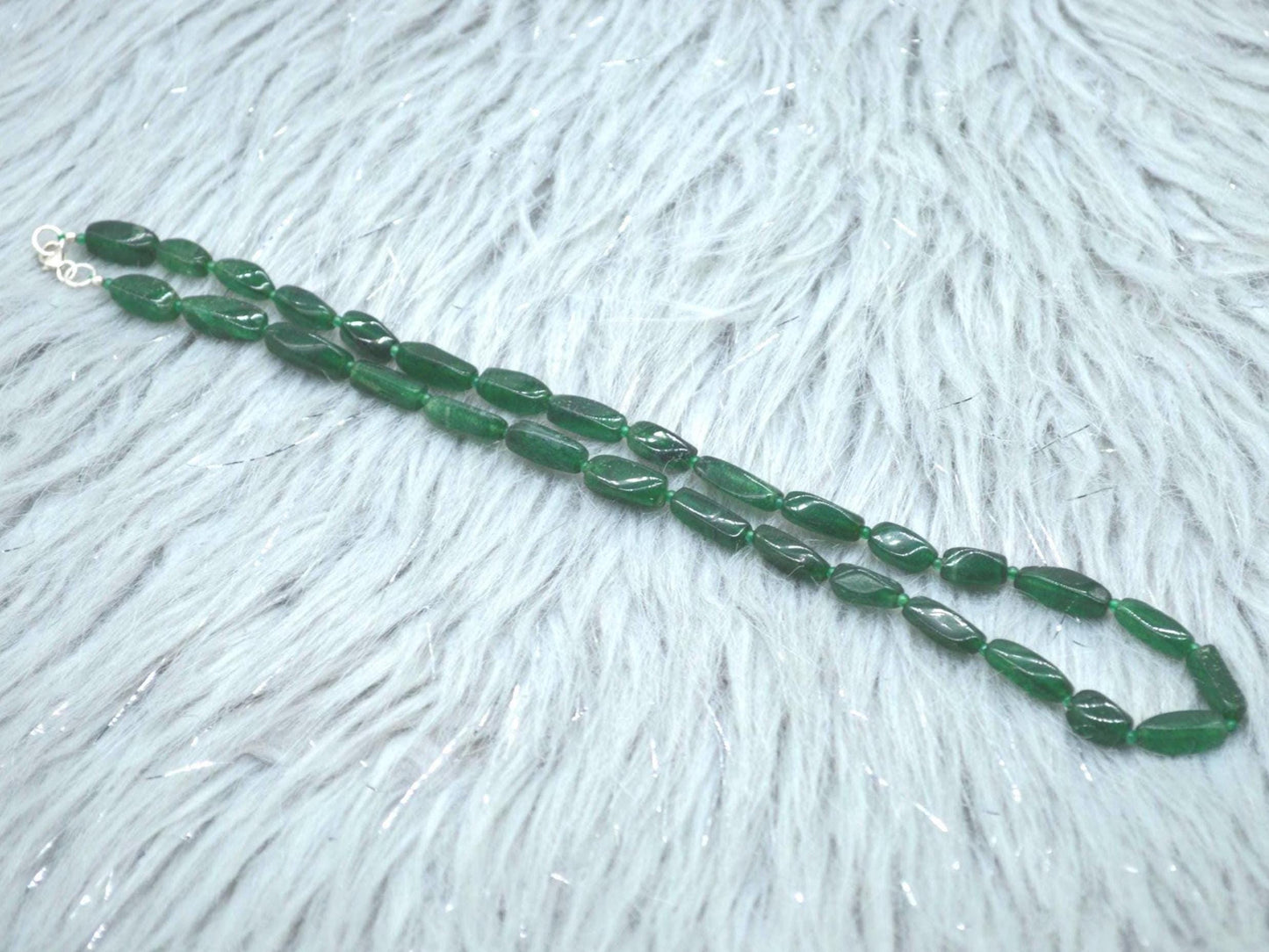 Green Aventurine Beaded Necklace: Sterling Silver, Mint Green Gemstone Jewelry, 18 Inches