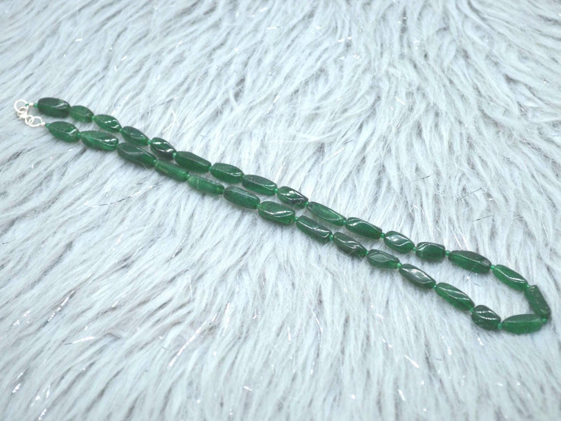 Green Aventurine Beaded Necklace: Sterling Silver, Mint Green Gemstone Jewelry, 18 Inches