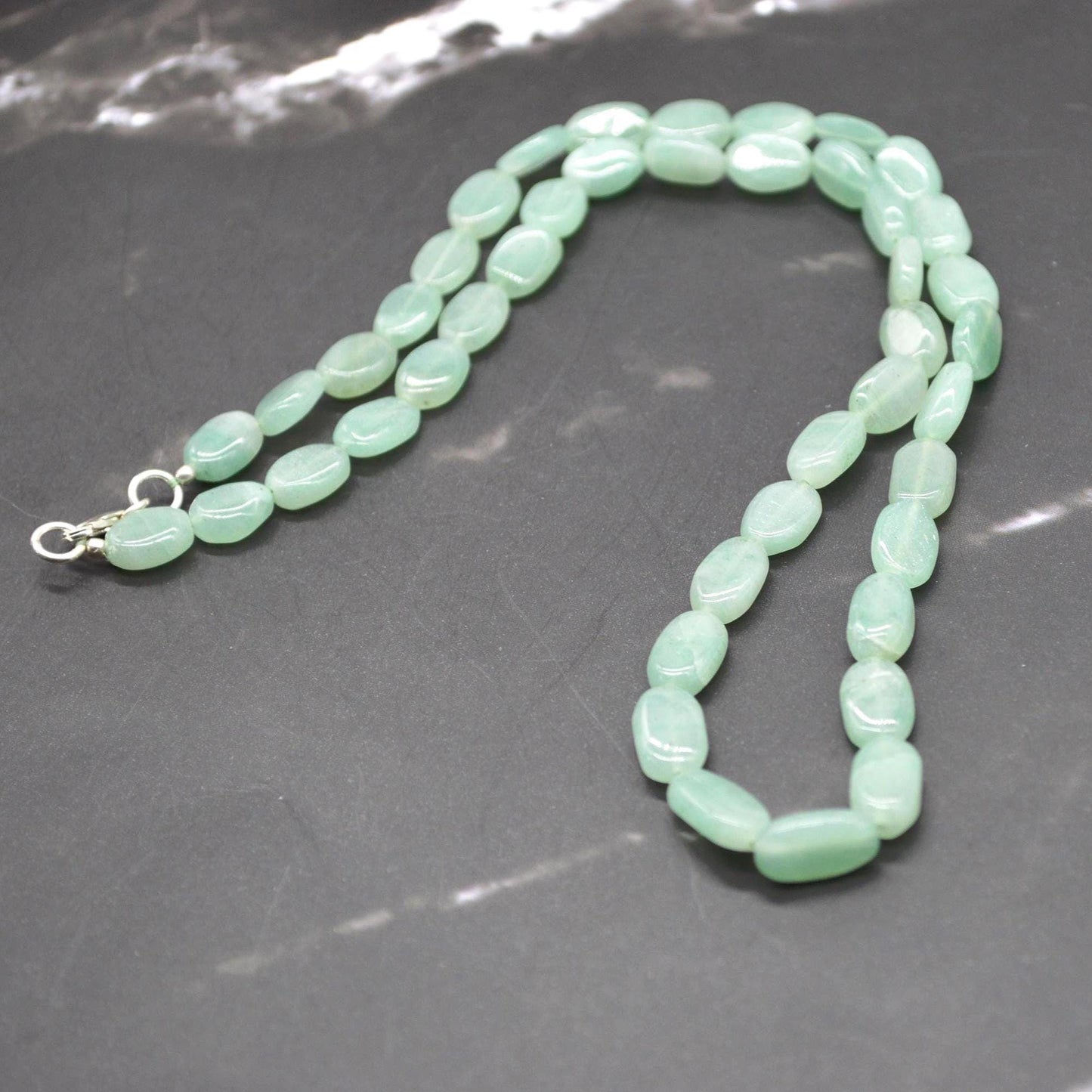 Light Green Aventurine Beaded Necklace: Sterling Silver, Green Gemstone Jewelry, 18 Inches