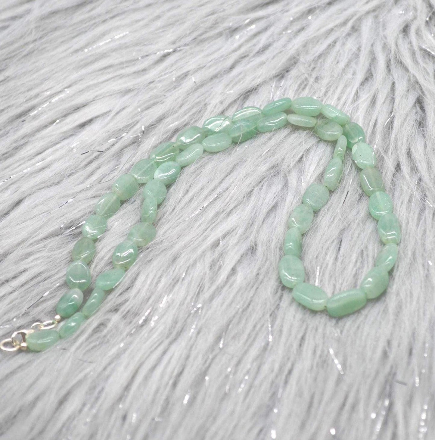 Light Green Aventurine Beaded Necklace: Sterling Silver, Green Gemstone Jewelry, 18 Inches