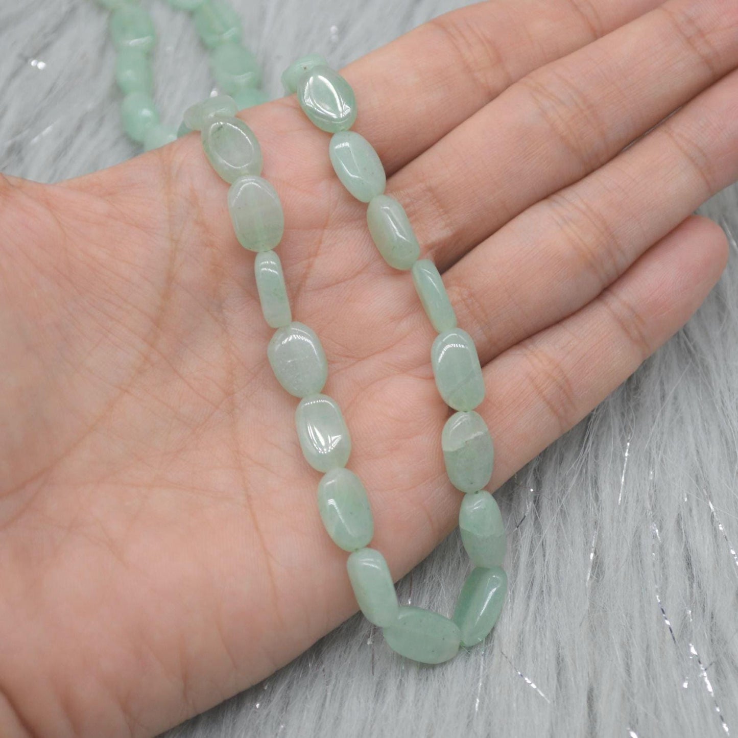 Light Green Aventurine Beaded Necklace: Sterling Silver, Green Gemstone Jewelry, 18 Inches