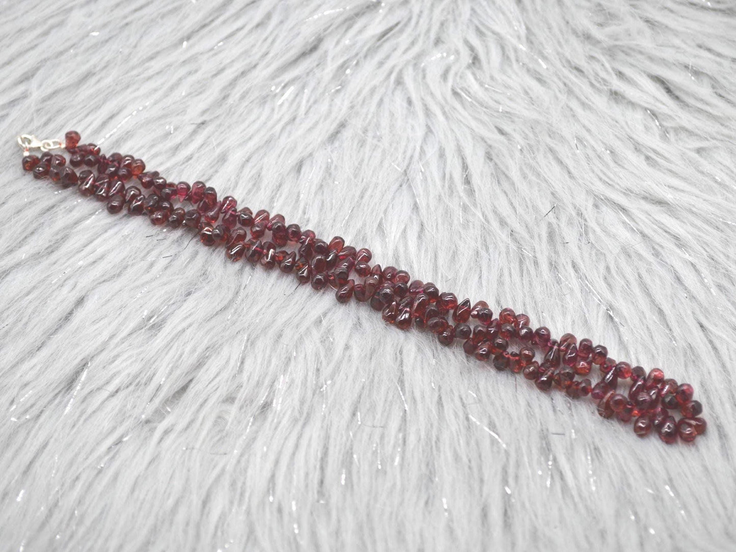 Red Garnet Beaded Necklace: Sterling Silver, January Birthstone, Red Gemstone Jewelry