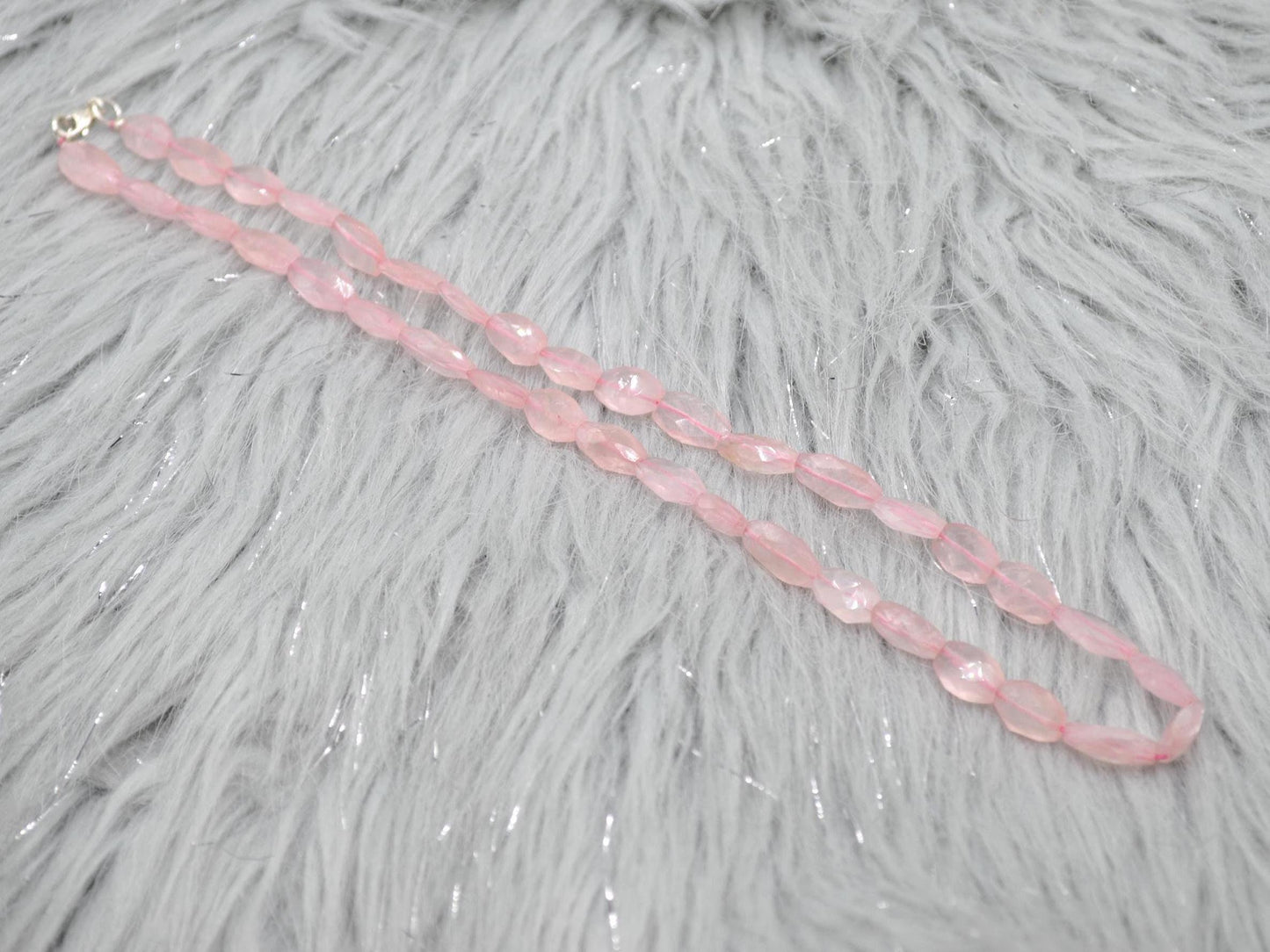 Rose Quartz Beaded Necklace: Pink Gemstone Jewelry, 18 Inches, Sterling Silver