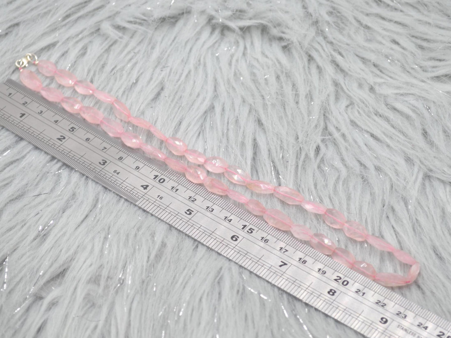 Rose Quartz Beaded Necklace: Pink Gemstone Jewelry, 18 Inches, Sterling Silver